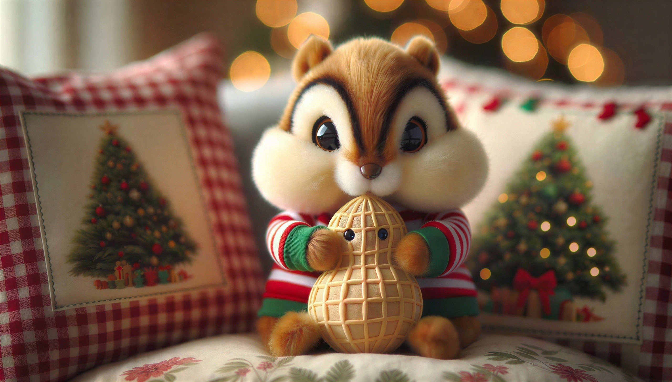 Fluffy Chipmunk Plush Toy in Striped Sweater Setting