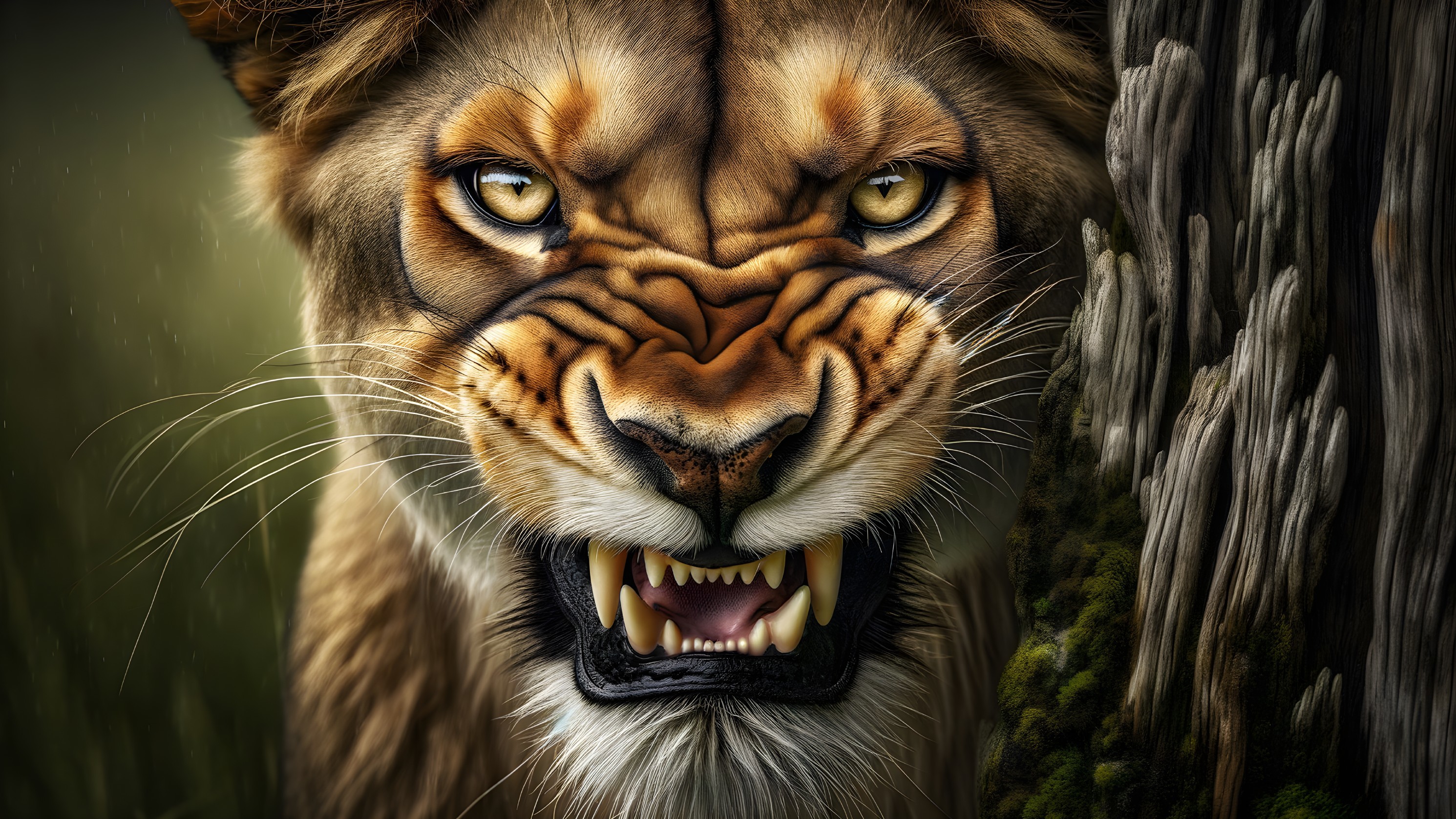 Close-up of a lion's face with intense gaze and mane