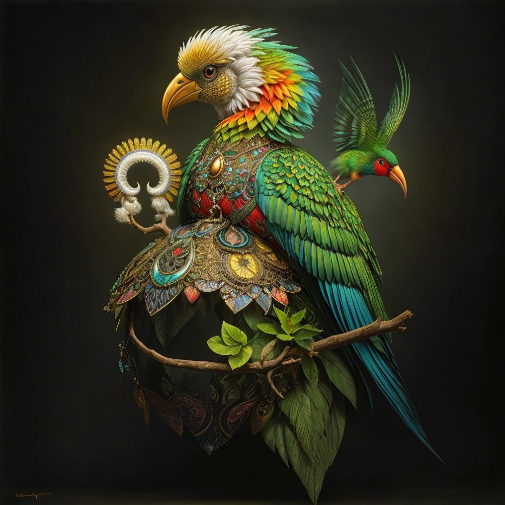 Colorful Majestic Bird with Intricate Patterns and Feathers