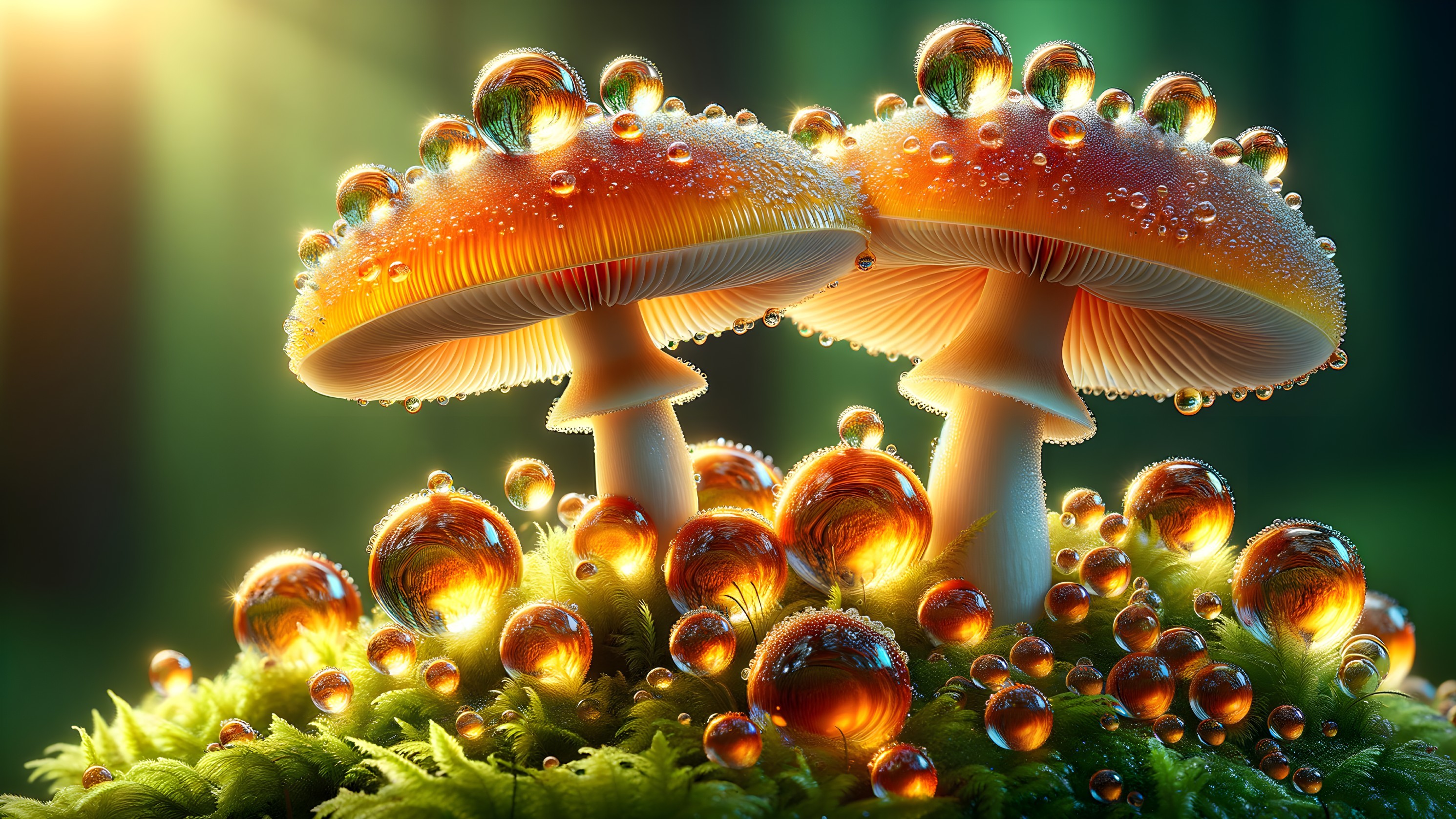 Vibrant Orange Mushrooms in Lush Green Setting