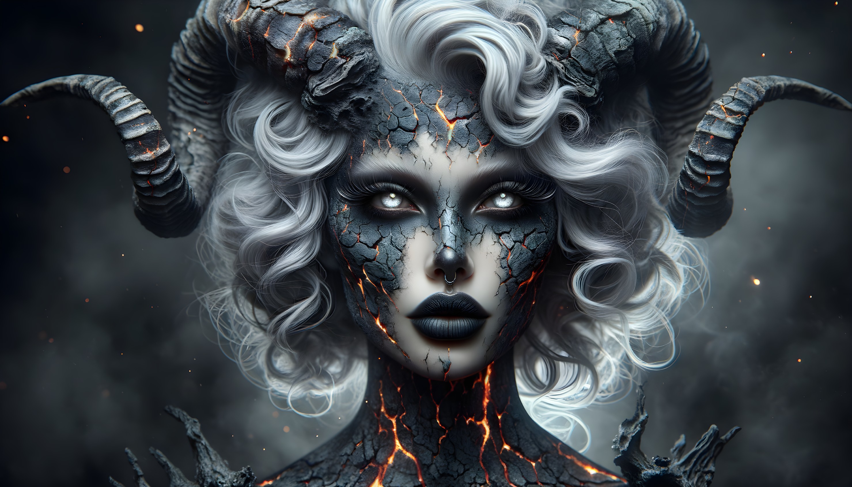 Mythical Figure with Cracked Skin and Glowing Veins
