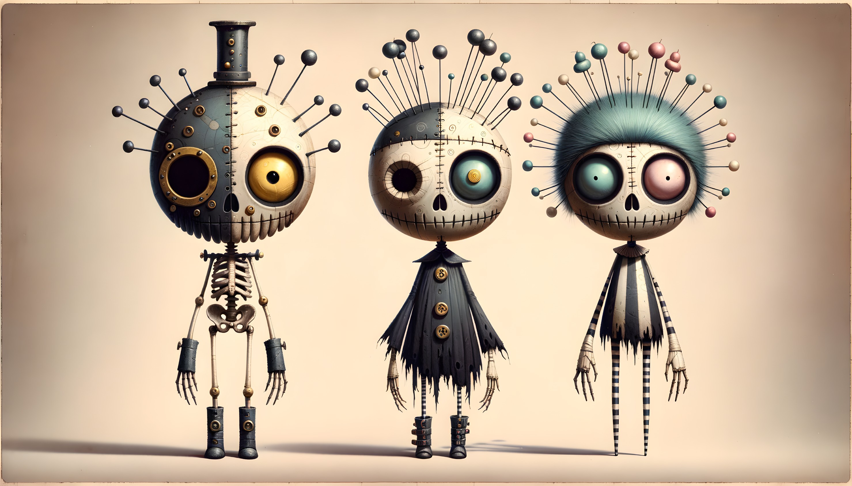 Whimsical Skeleton Figures with Distinct Features