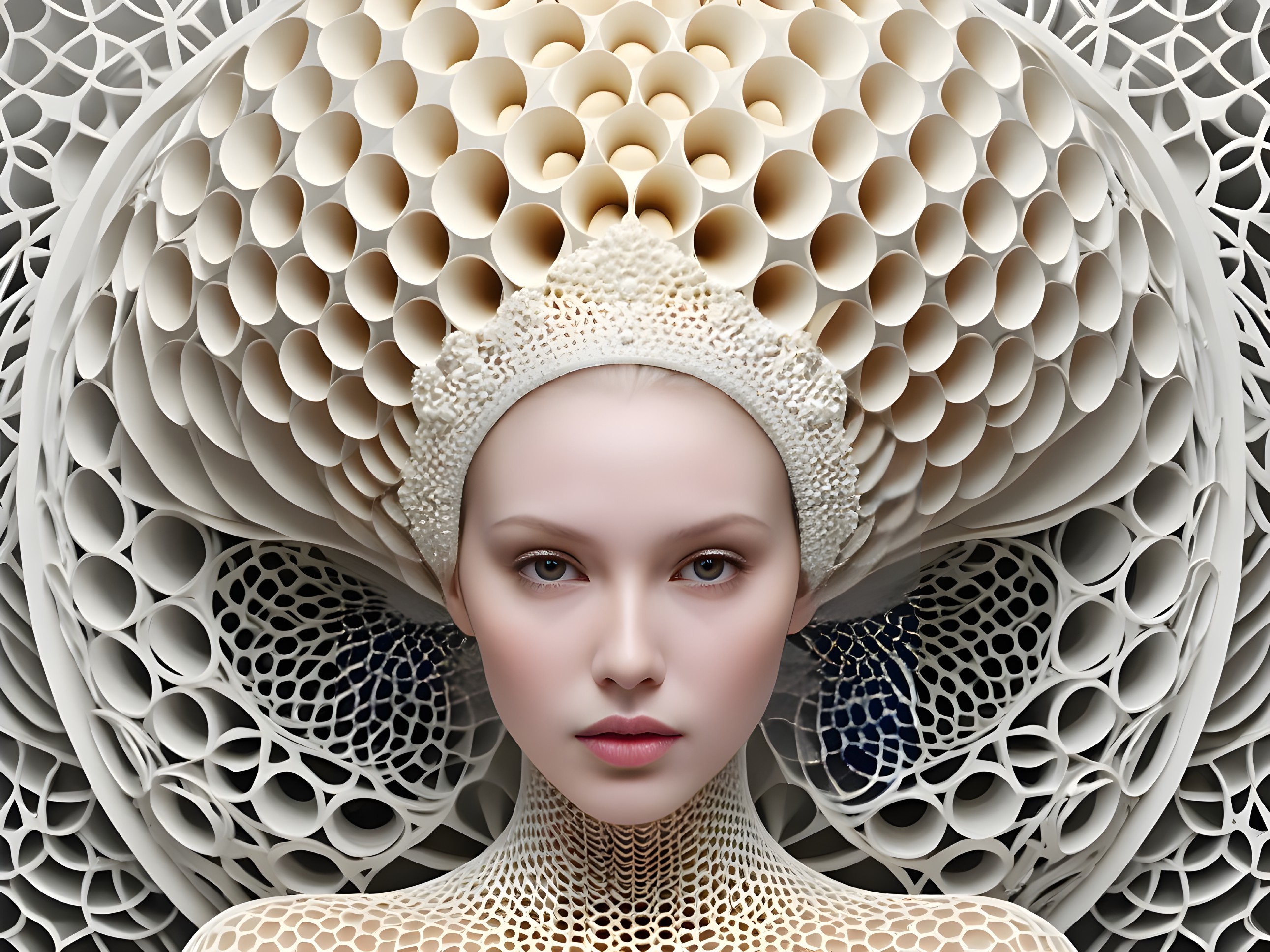 Surreal Portrait of Woman with Intricate Headpiece