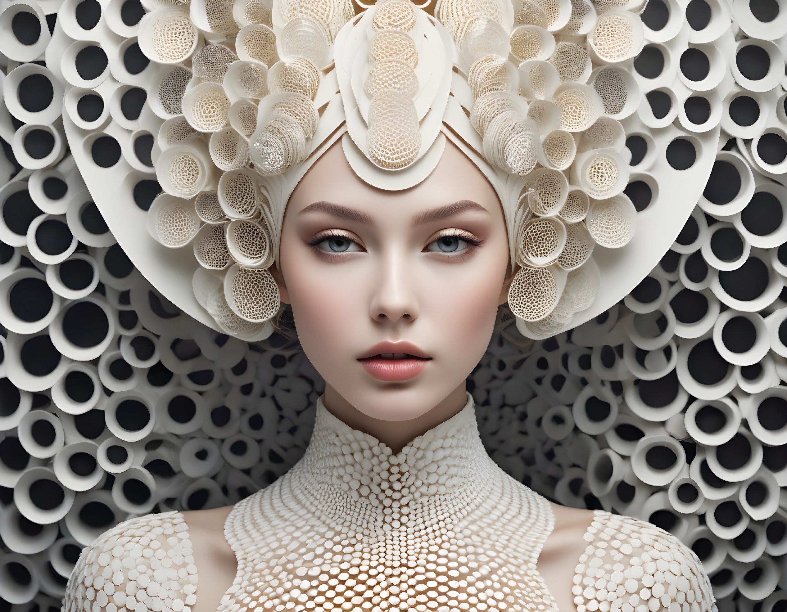 Portrait of a model with artistic floral headpiece