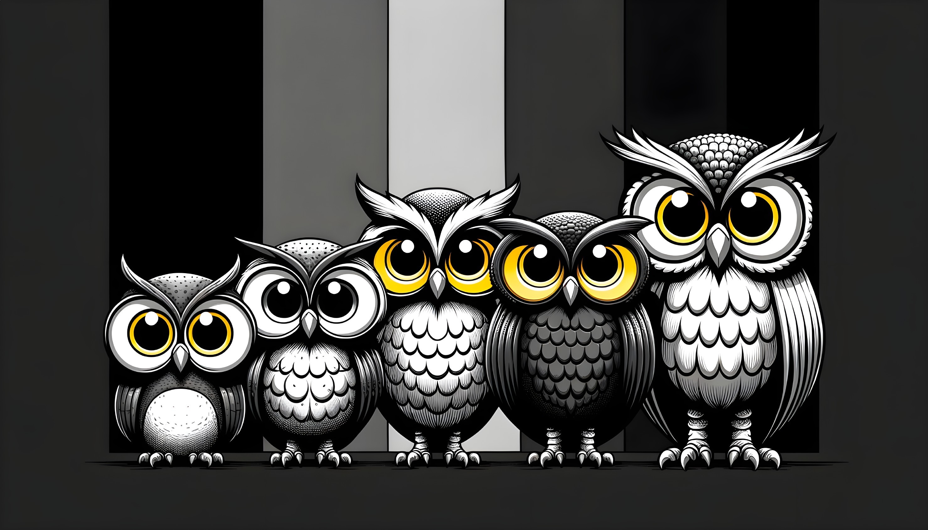 Owl Family in Monochrome