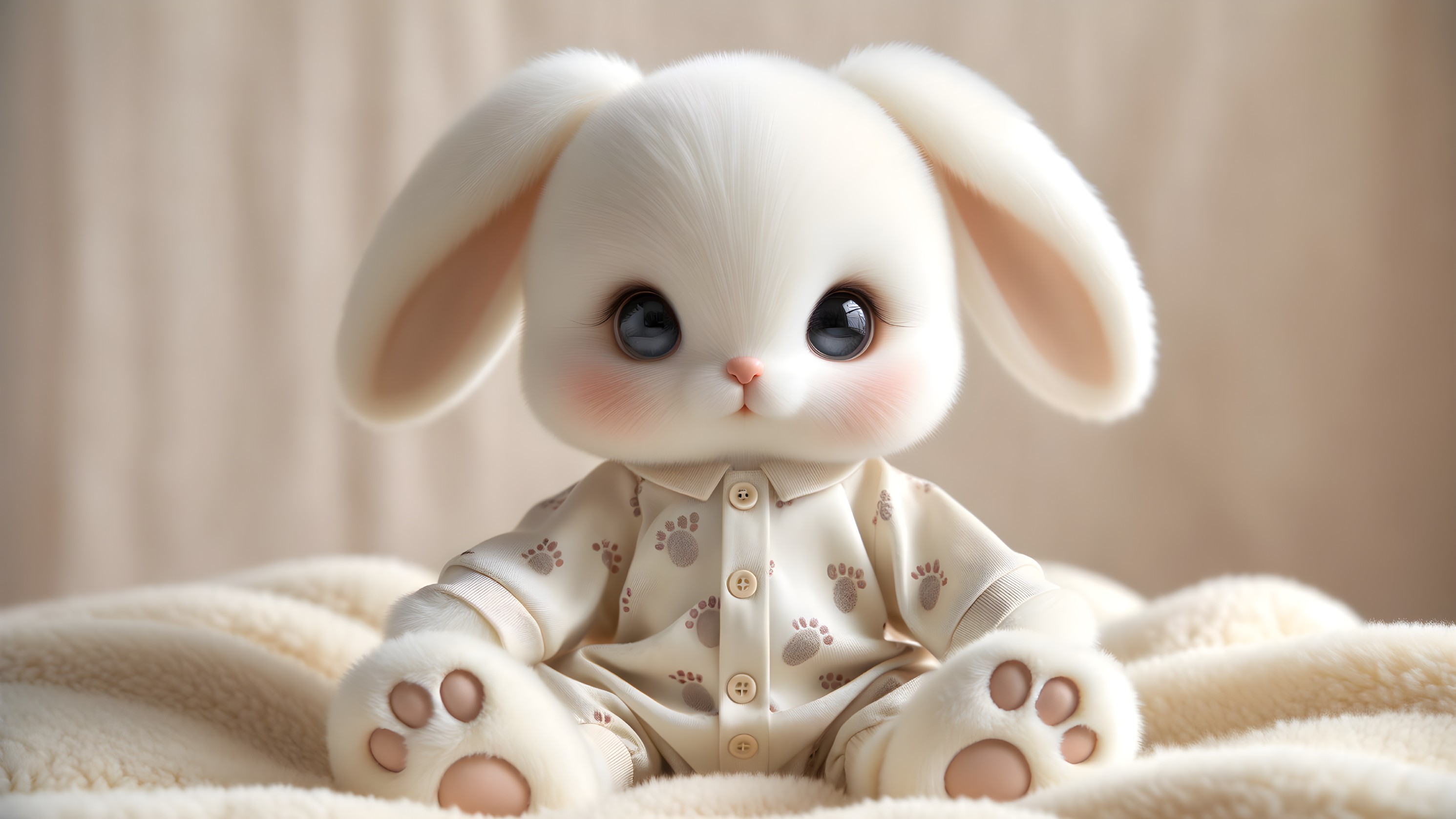 Plush Bunny Doll on Soft Beige Surface