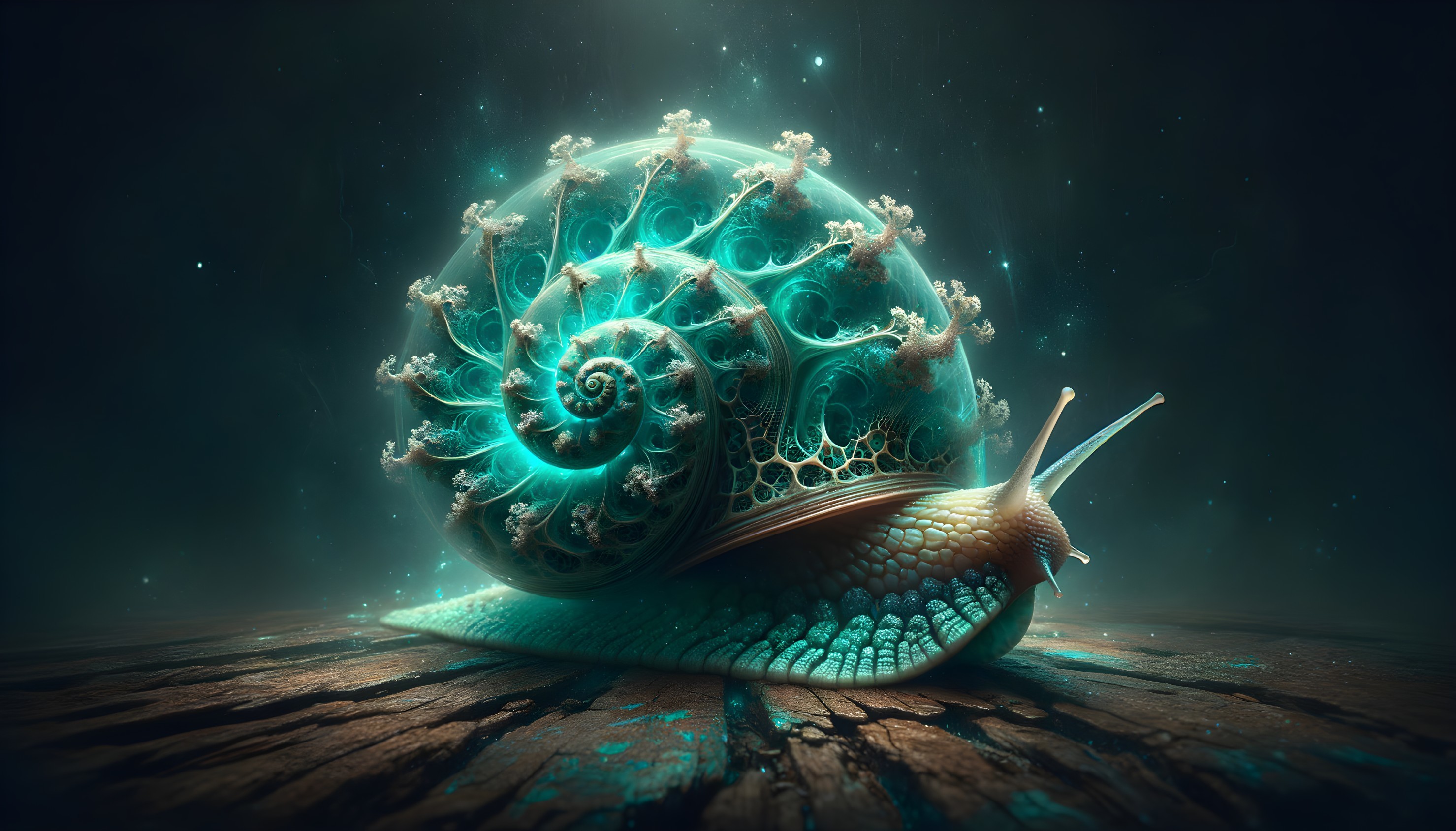 Surreal Snail with Galaxy-Inspired Shell Design