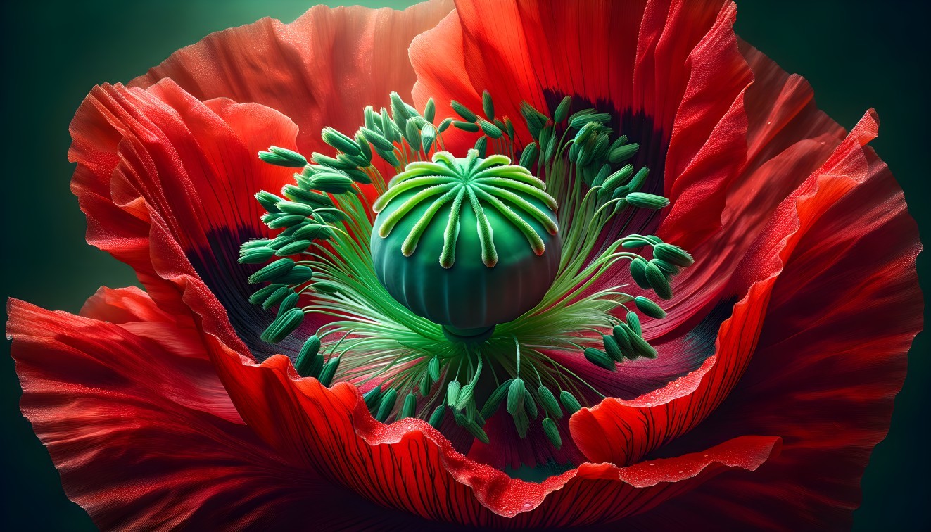 Close-Up of a Vibrant Red Poppy Flower Details