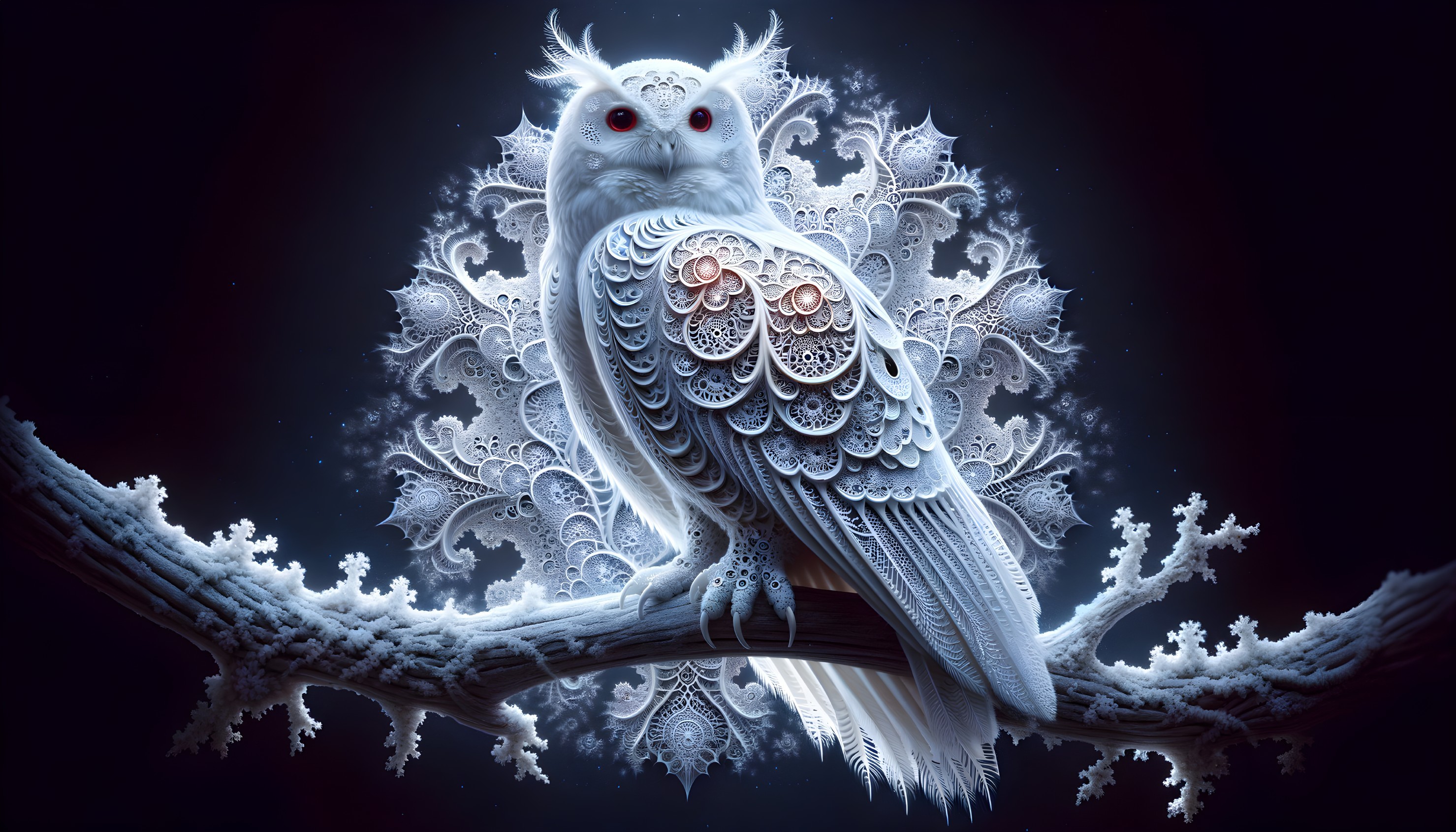 Frost Owl in Fractal Night