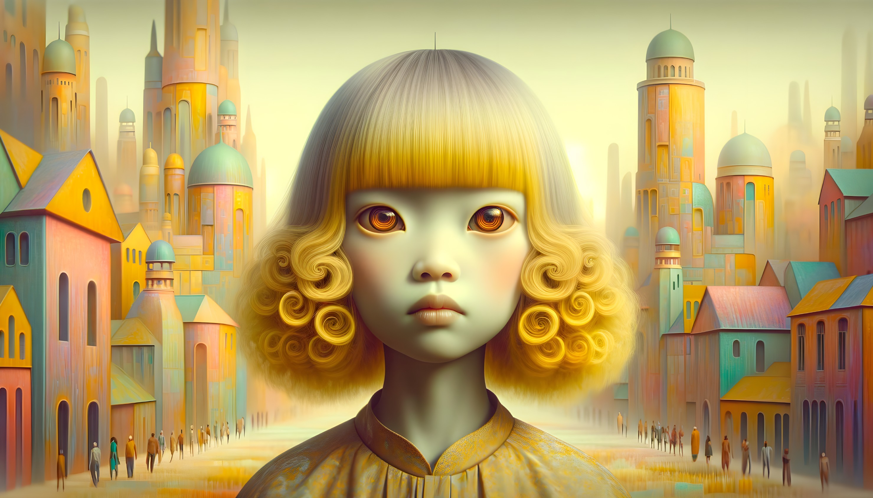 Surreal Portrait of a Girl in Dreamlike Cityscape