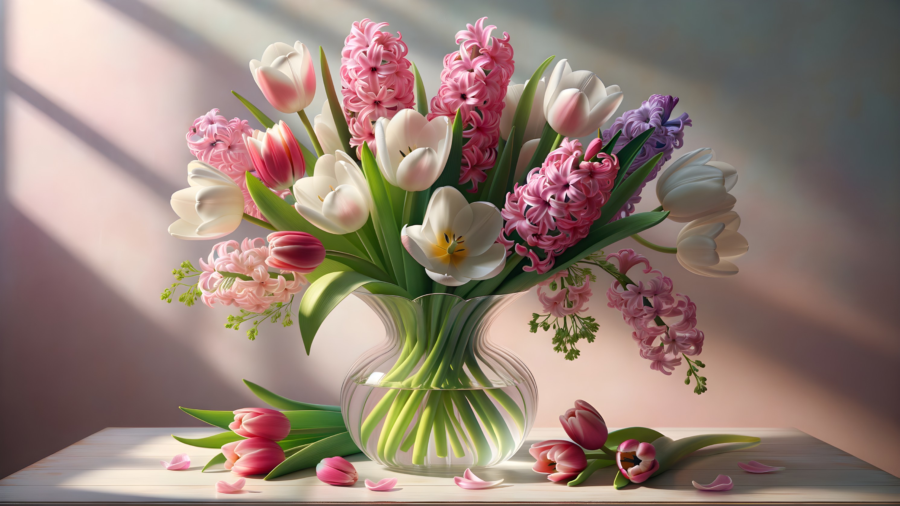 Colorful Flower Bouquet in Clear Glass Vase