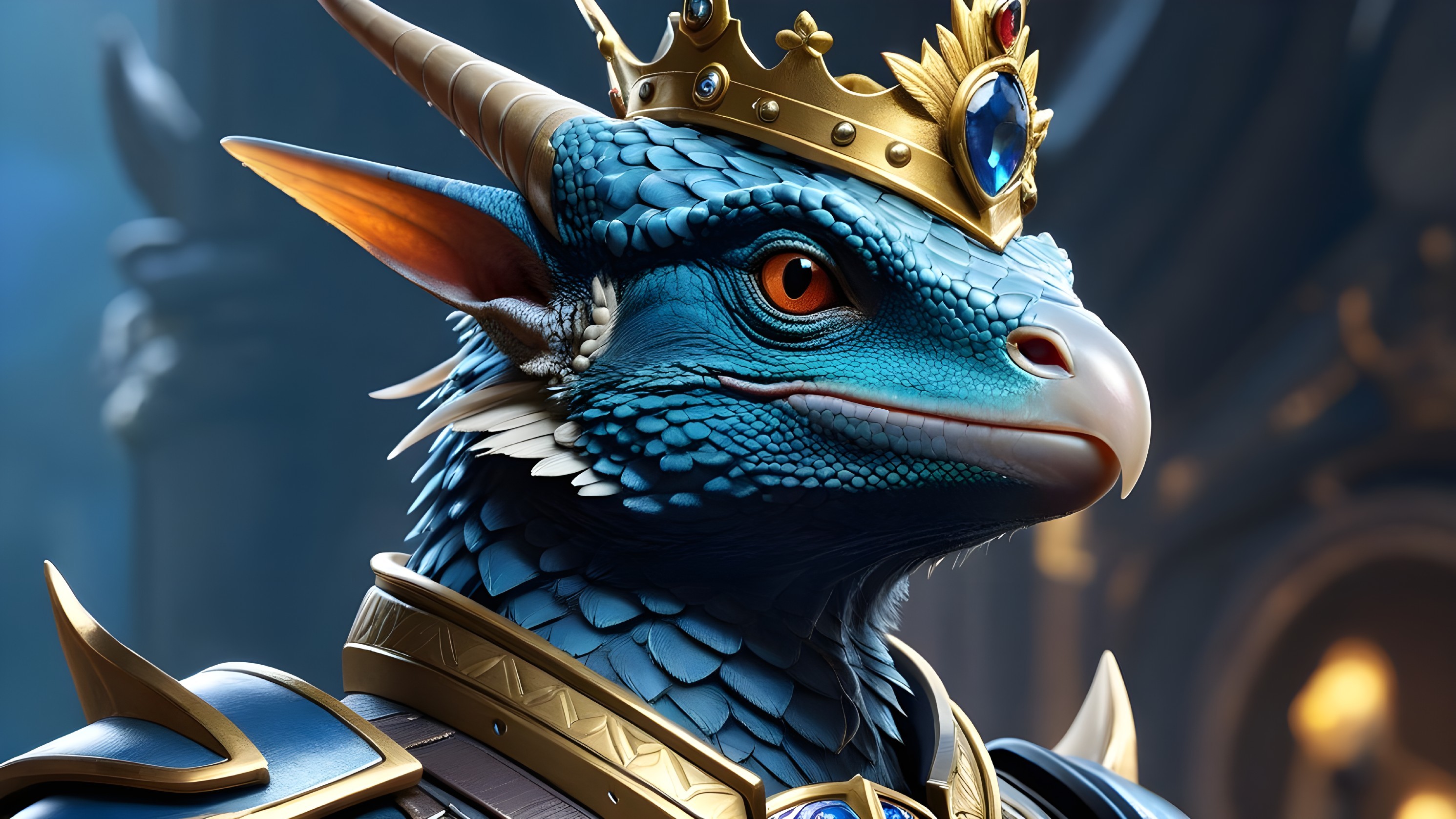 Majestic dragon-like creature with regal crown and armor