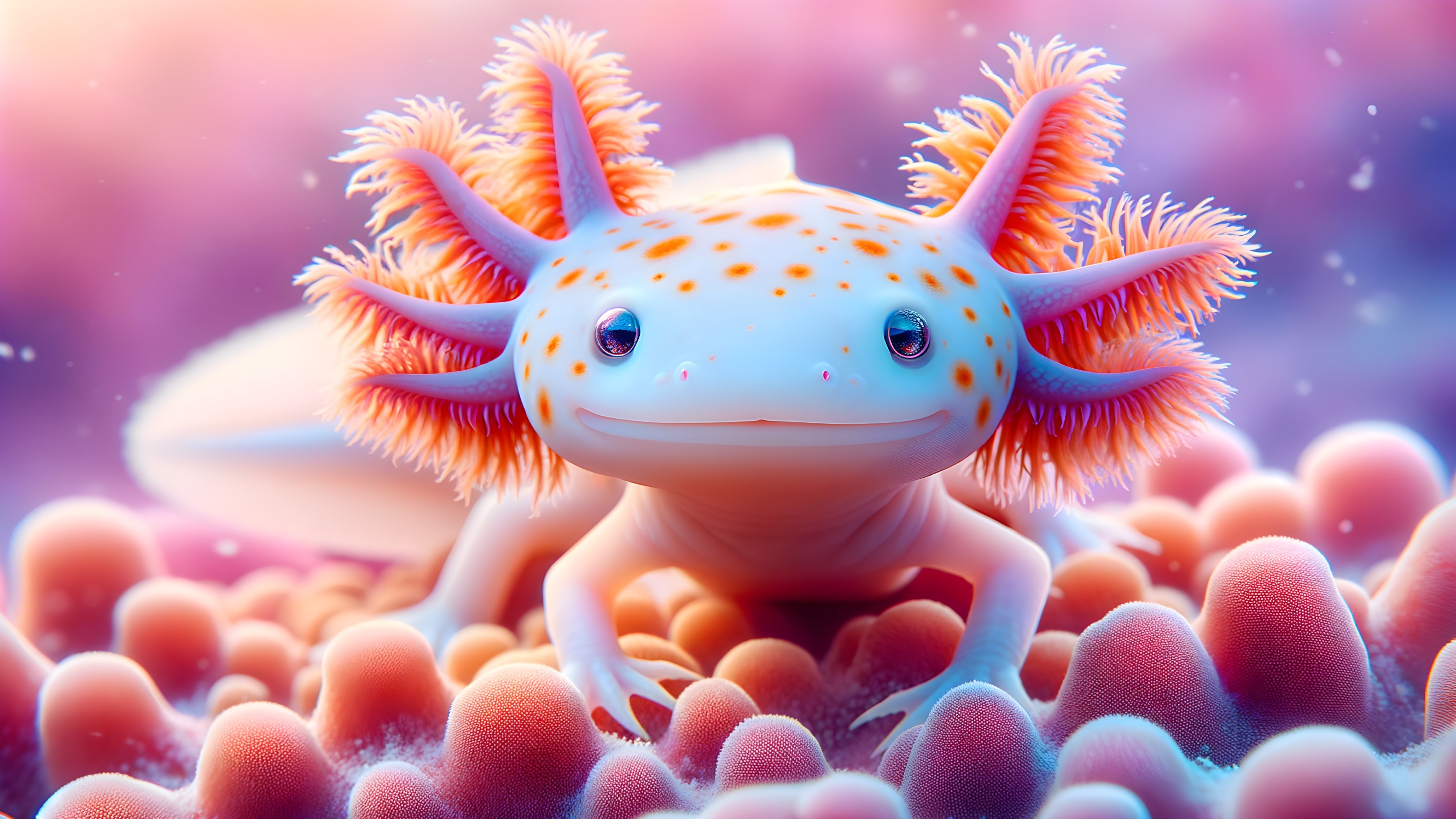 Vibrant Axolotl in Whimsical Underwater Scene
