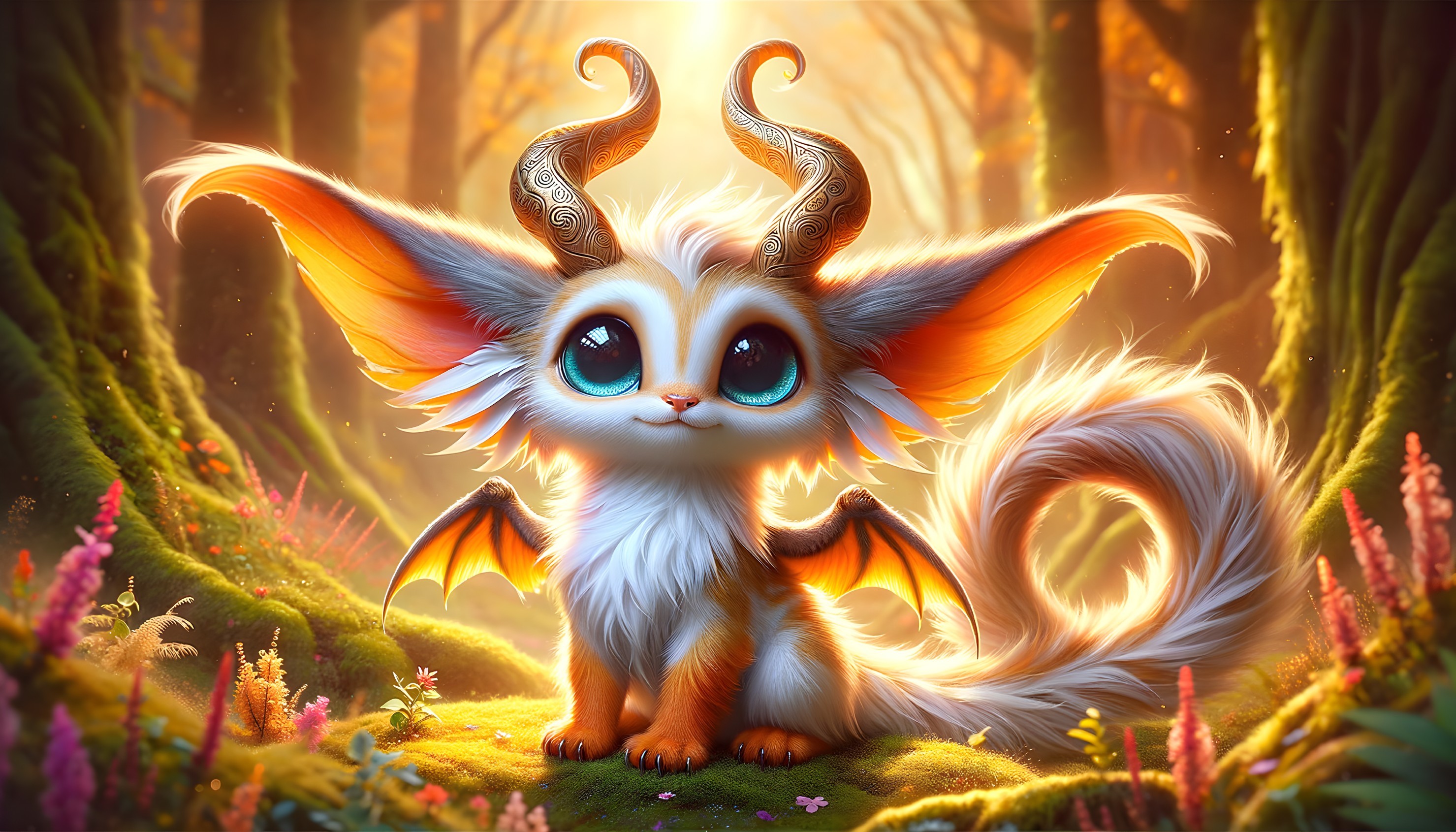 Whimsical Creature in a Sunlit Forest Setting