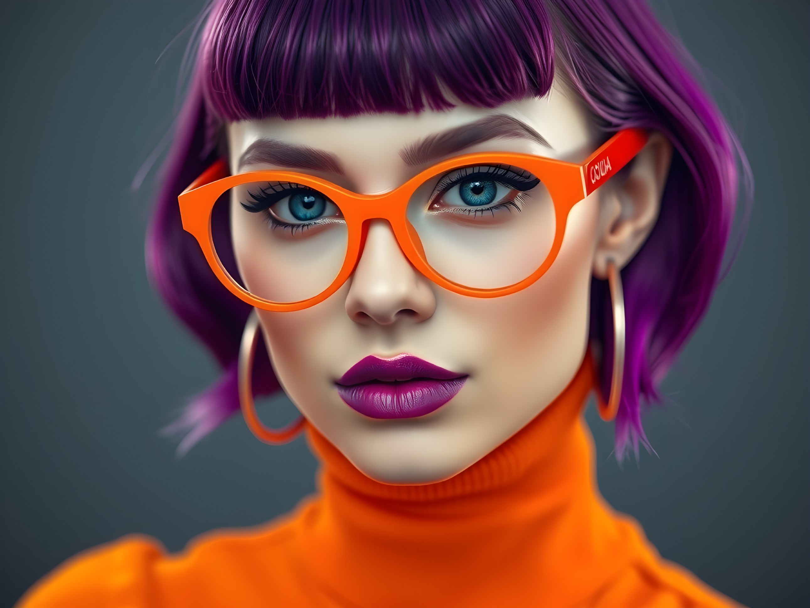 Portrait of a Young Woman with Purple Hair and Glasses
