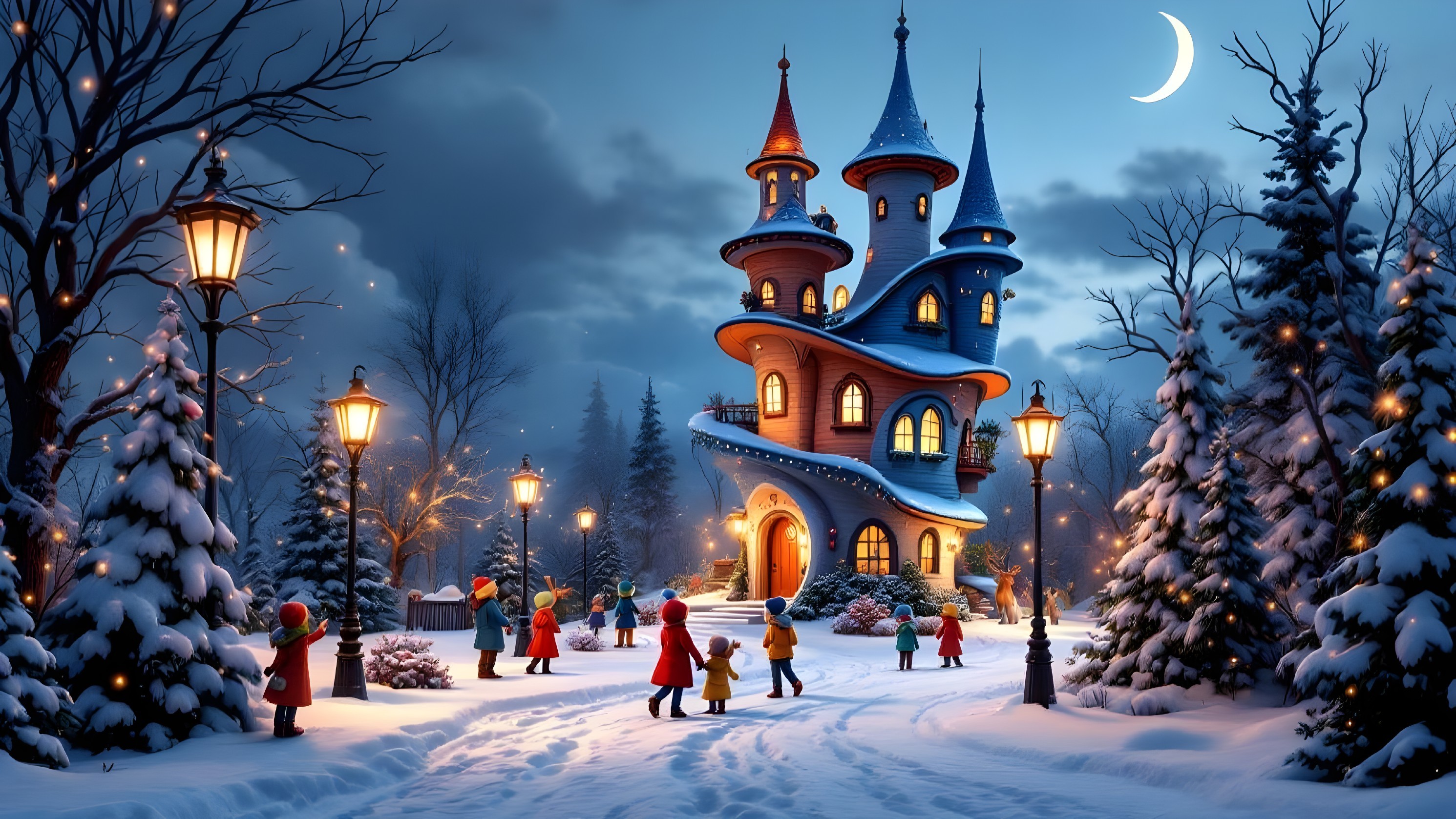Whimsical Castle in a Snowy Winter Wonderland
