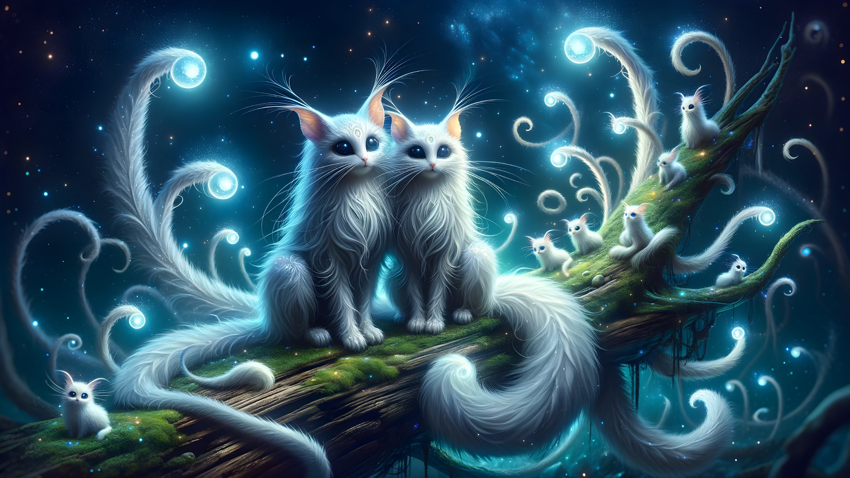 Fluffy White Creatures in a Magical Ethereal Setting
