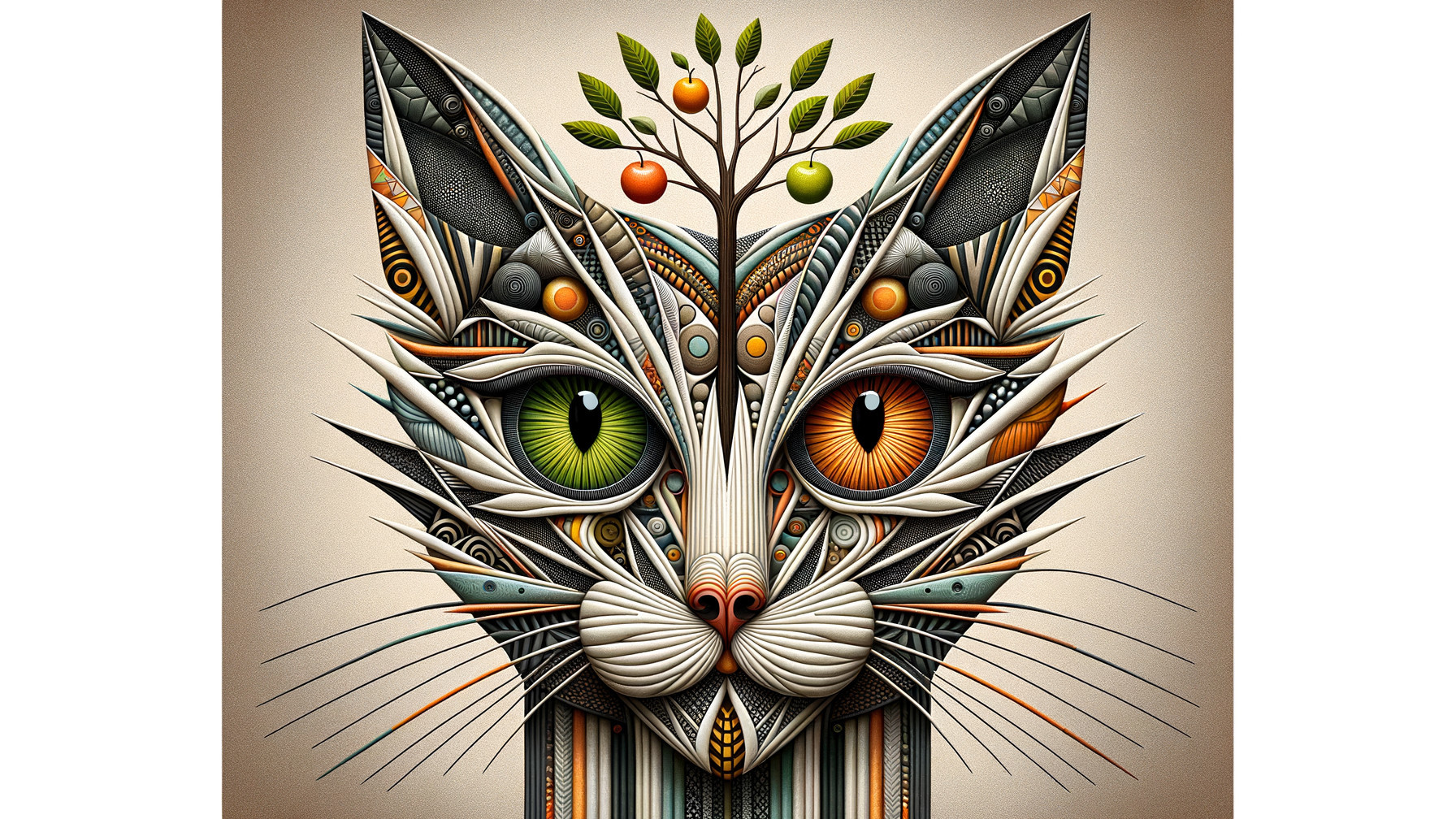 Psychedelic Folk Art Illustration of a Cat's Face