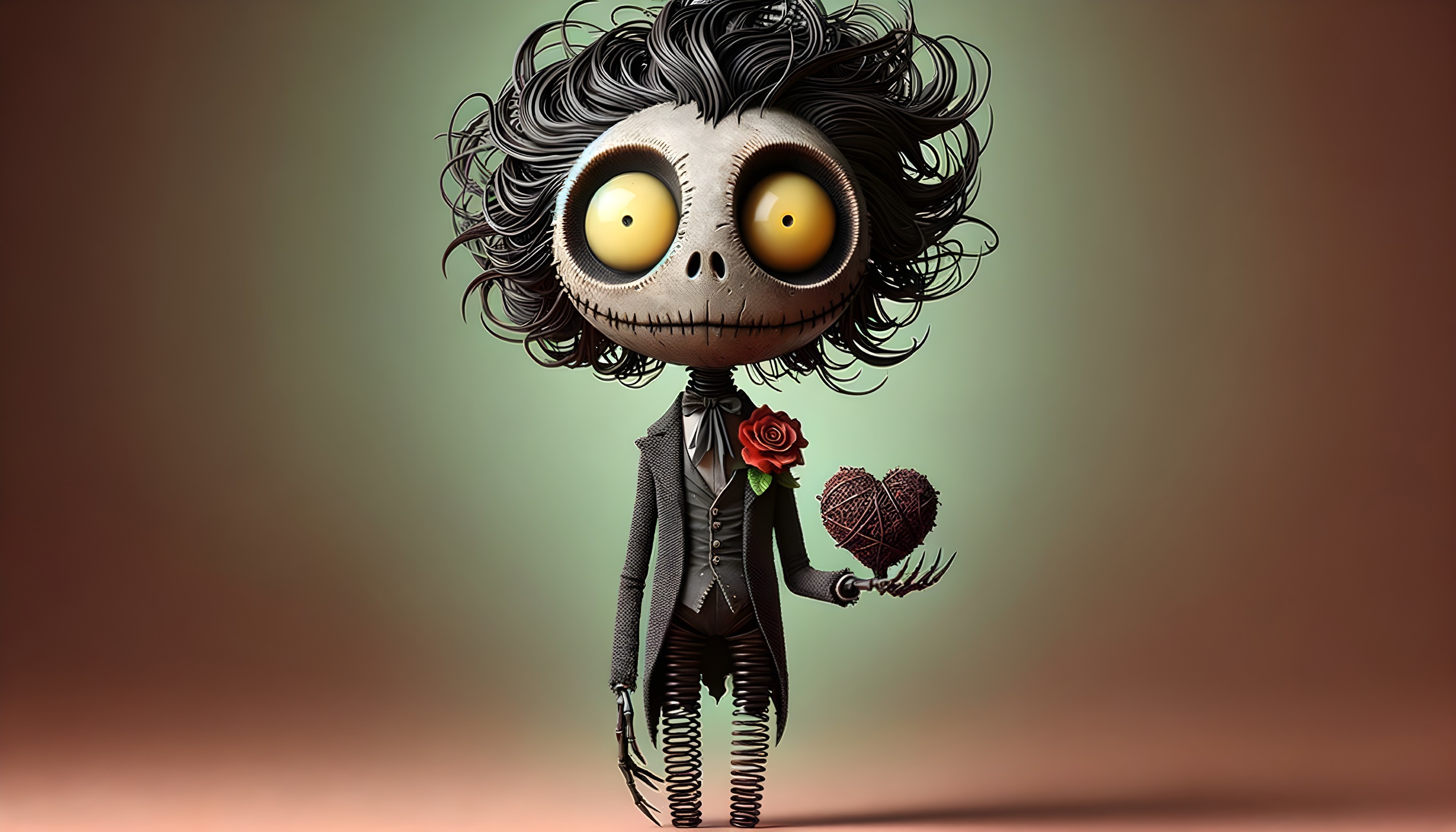 Quirky Character with Yellow Eyes and Black Suit