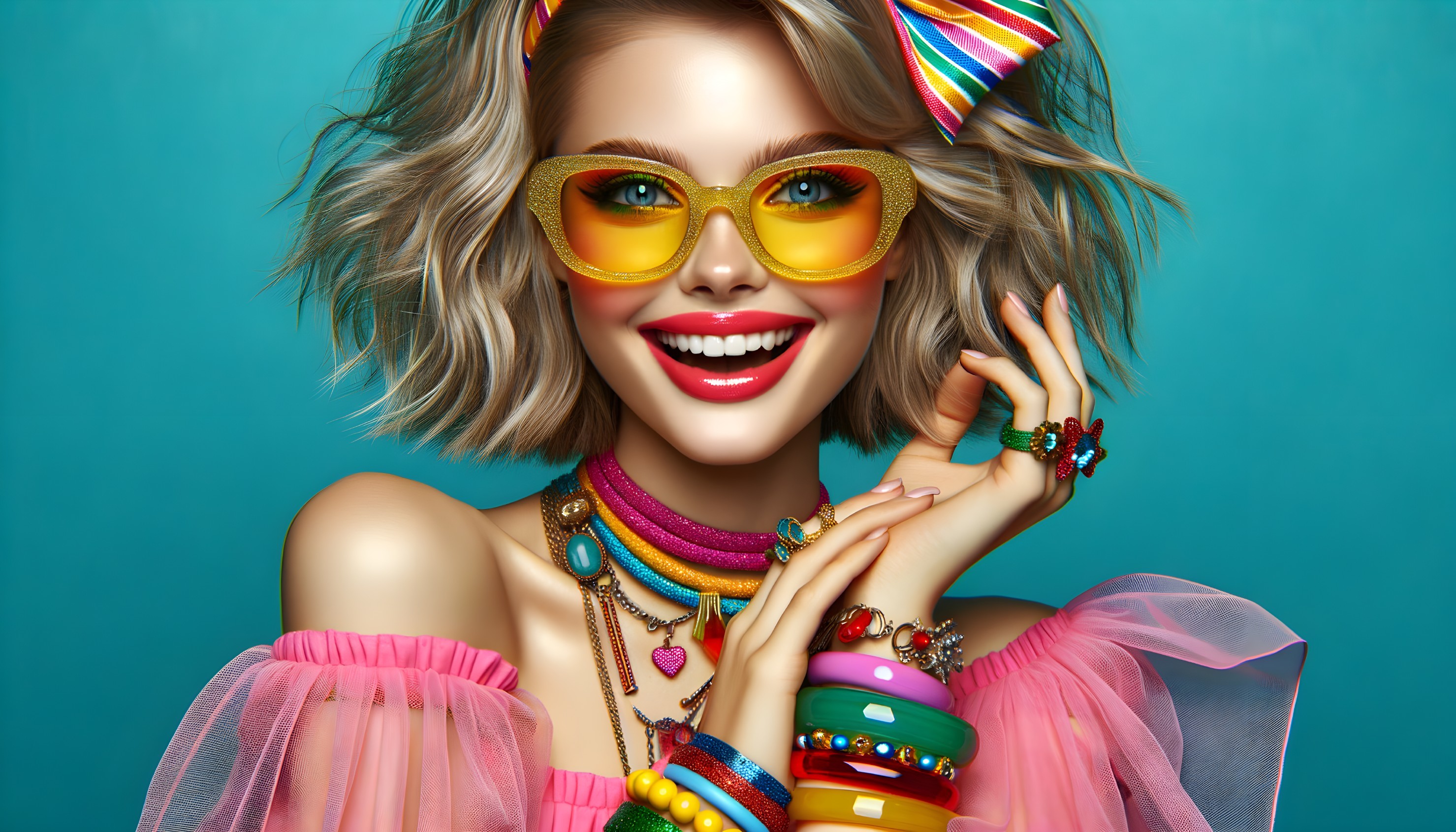 Vibrant Portrait of a Stylish Young Woman with Accessories