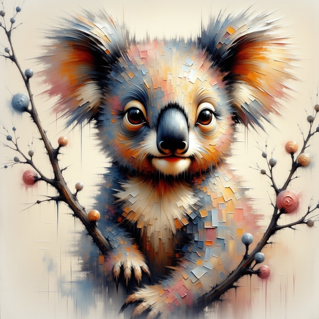 Colorful Stylized Koala Perched on a Branch
