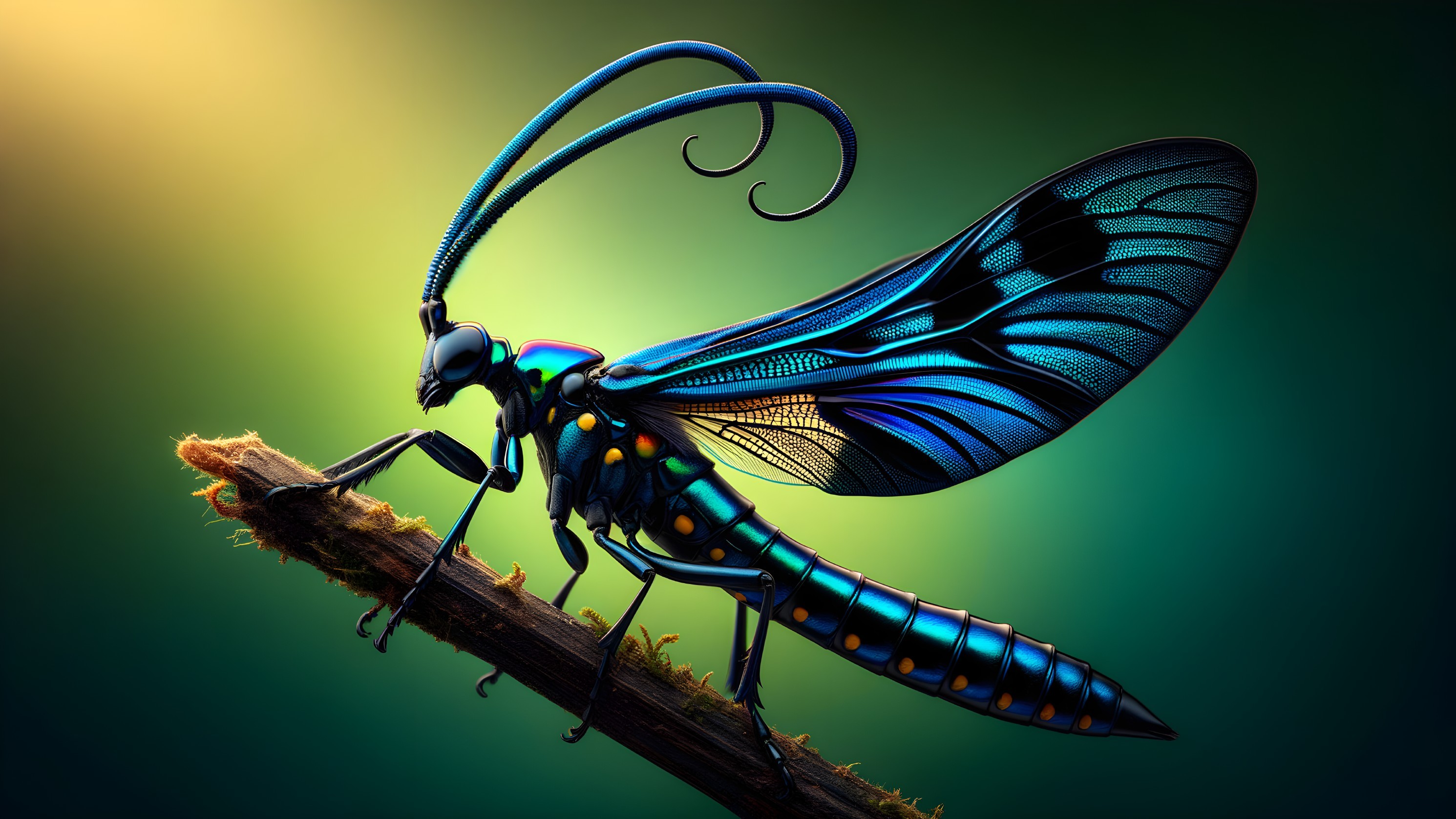 Vividly Colored Fantastical Insect on a Twig