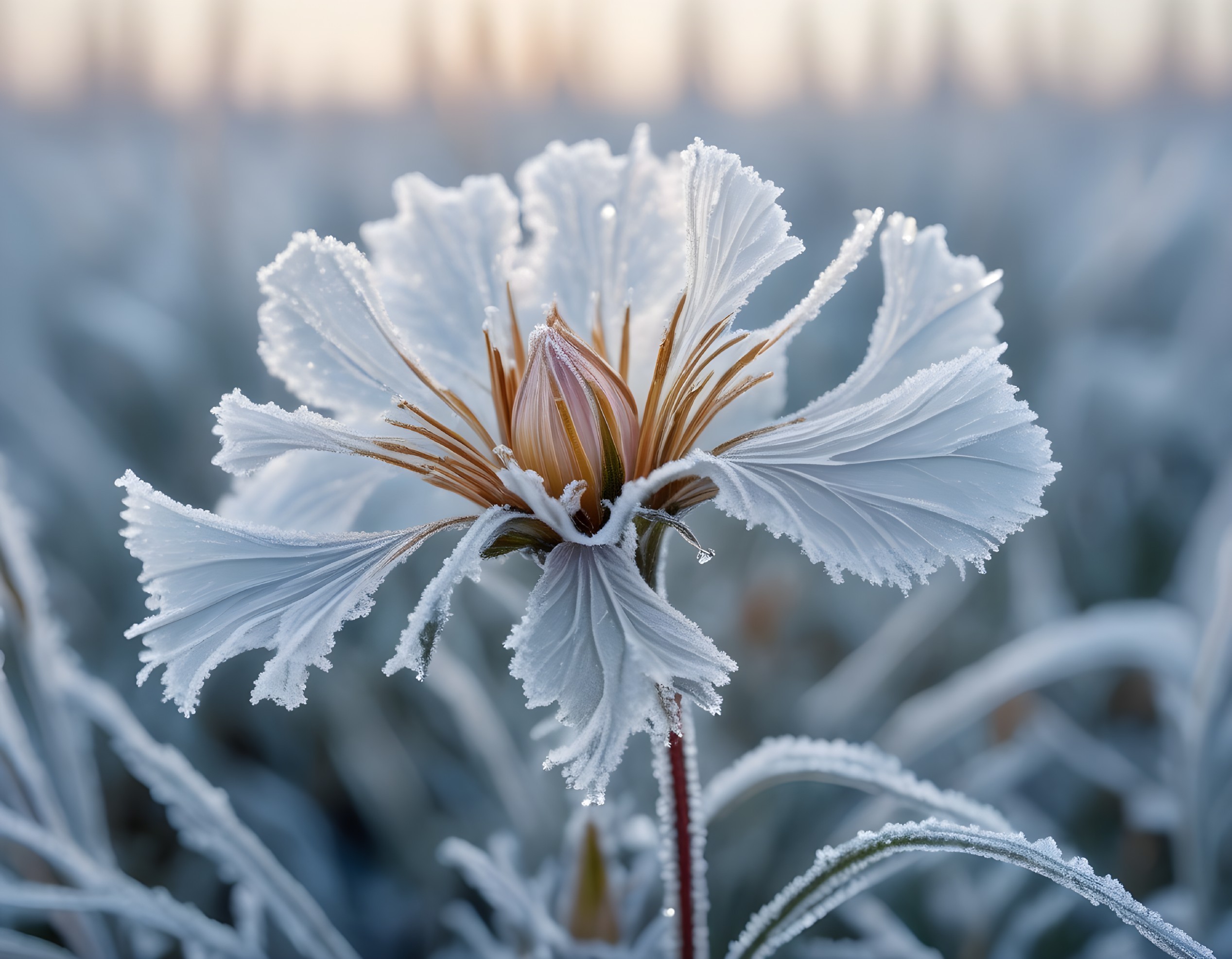 Flower with Frost in a Winter Landscape
