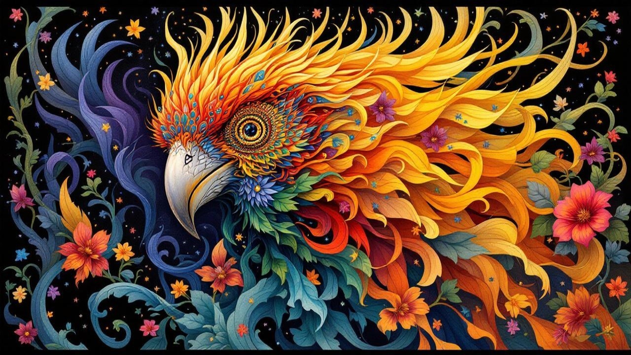 Vibrant Phoenix Illustration with Colorful Details