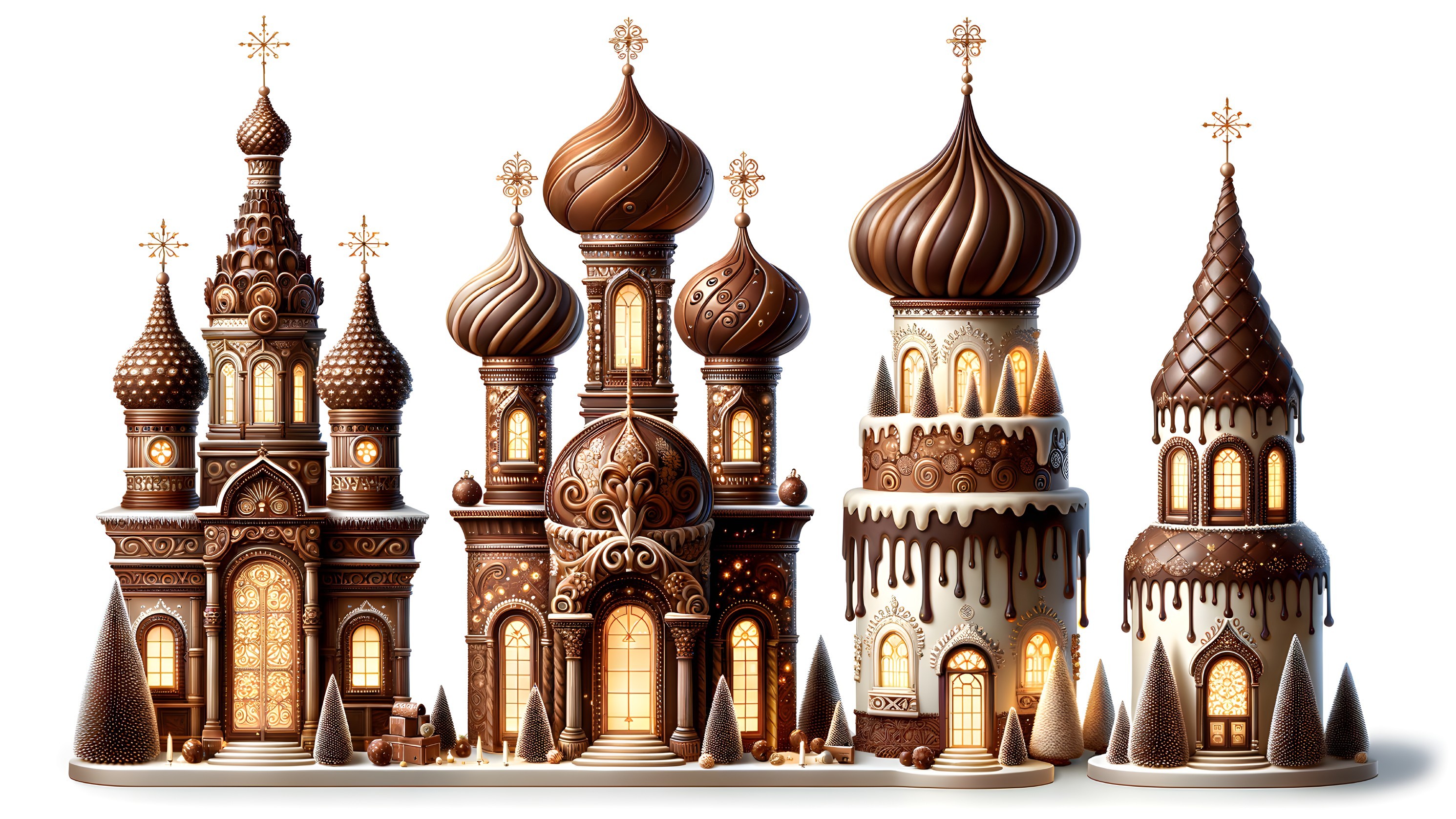 Whimsical Chocolate Buildings in a Fairytale Scene