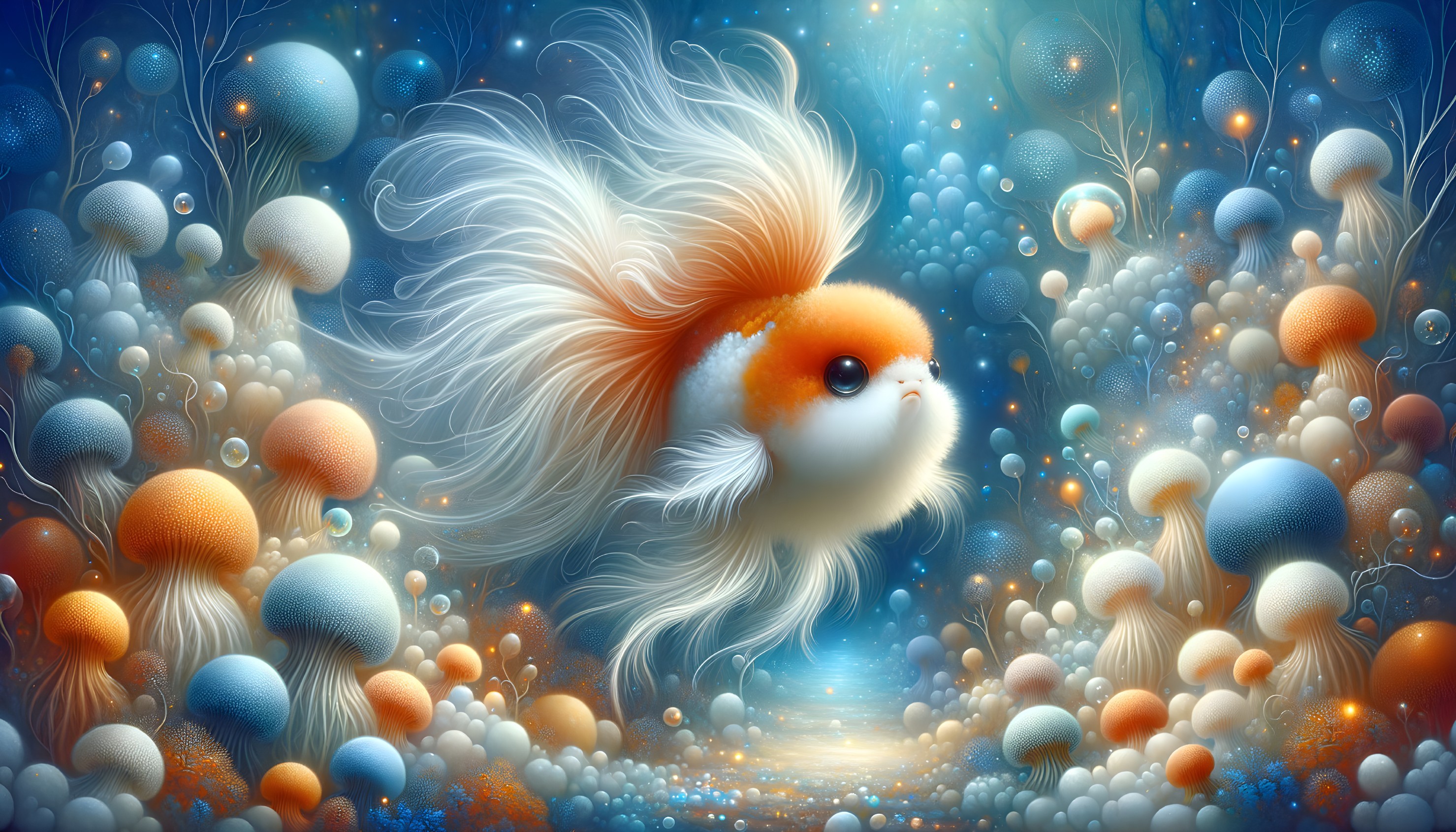 Whimsical Underwater Scene with Goldfish and Jellyfish