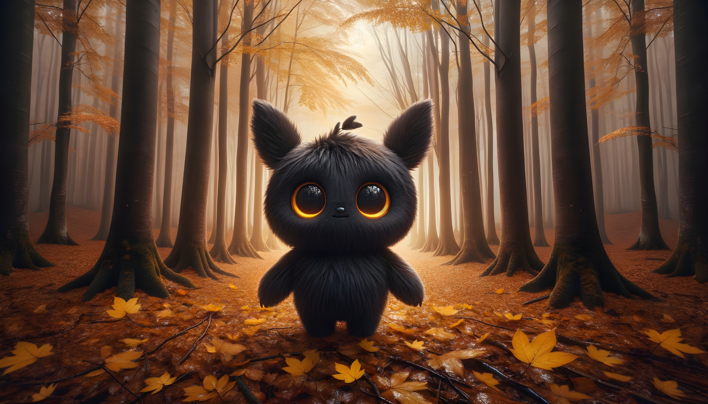 Cute furry creature in a magical autumn forest