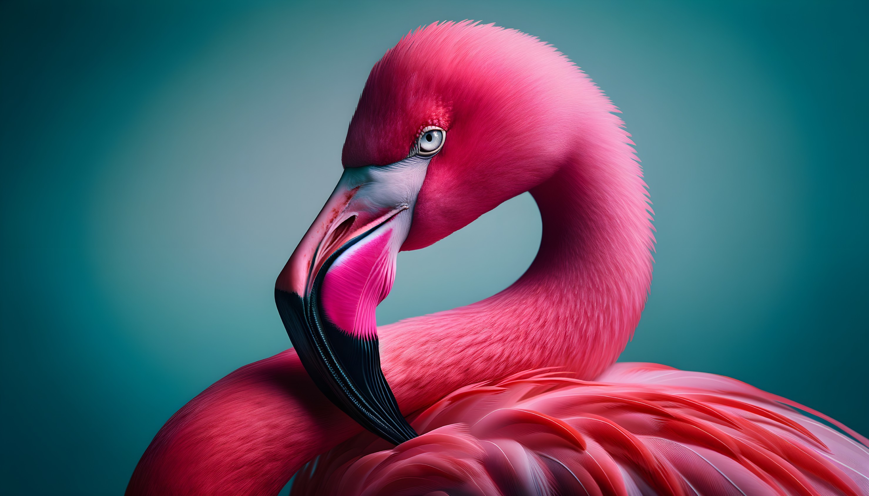 Vibrant Pink Flamingo Against Turquoise Background