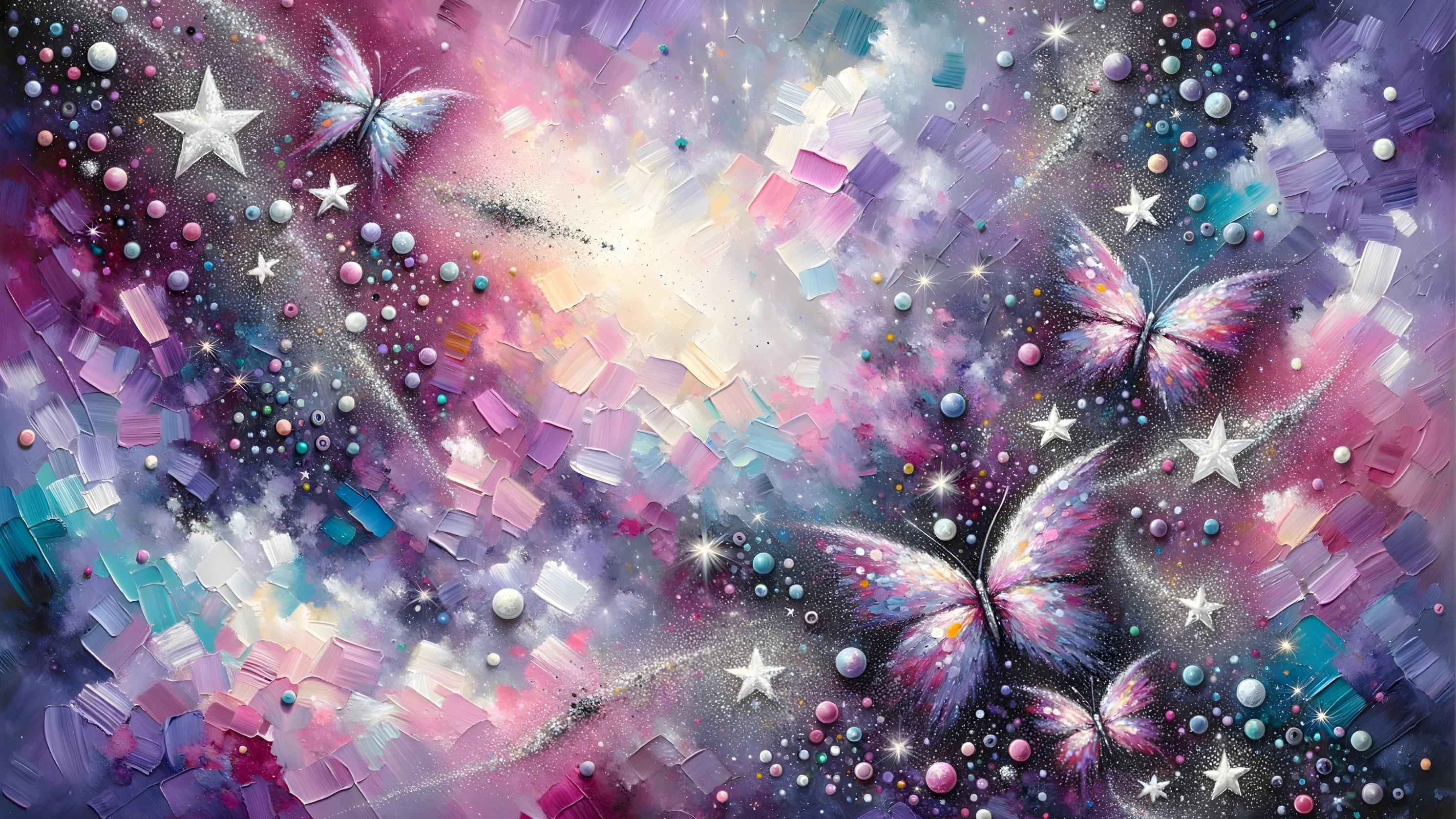 Vibrant Cosmic Scene with Butterflies and Stars