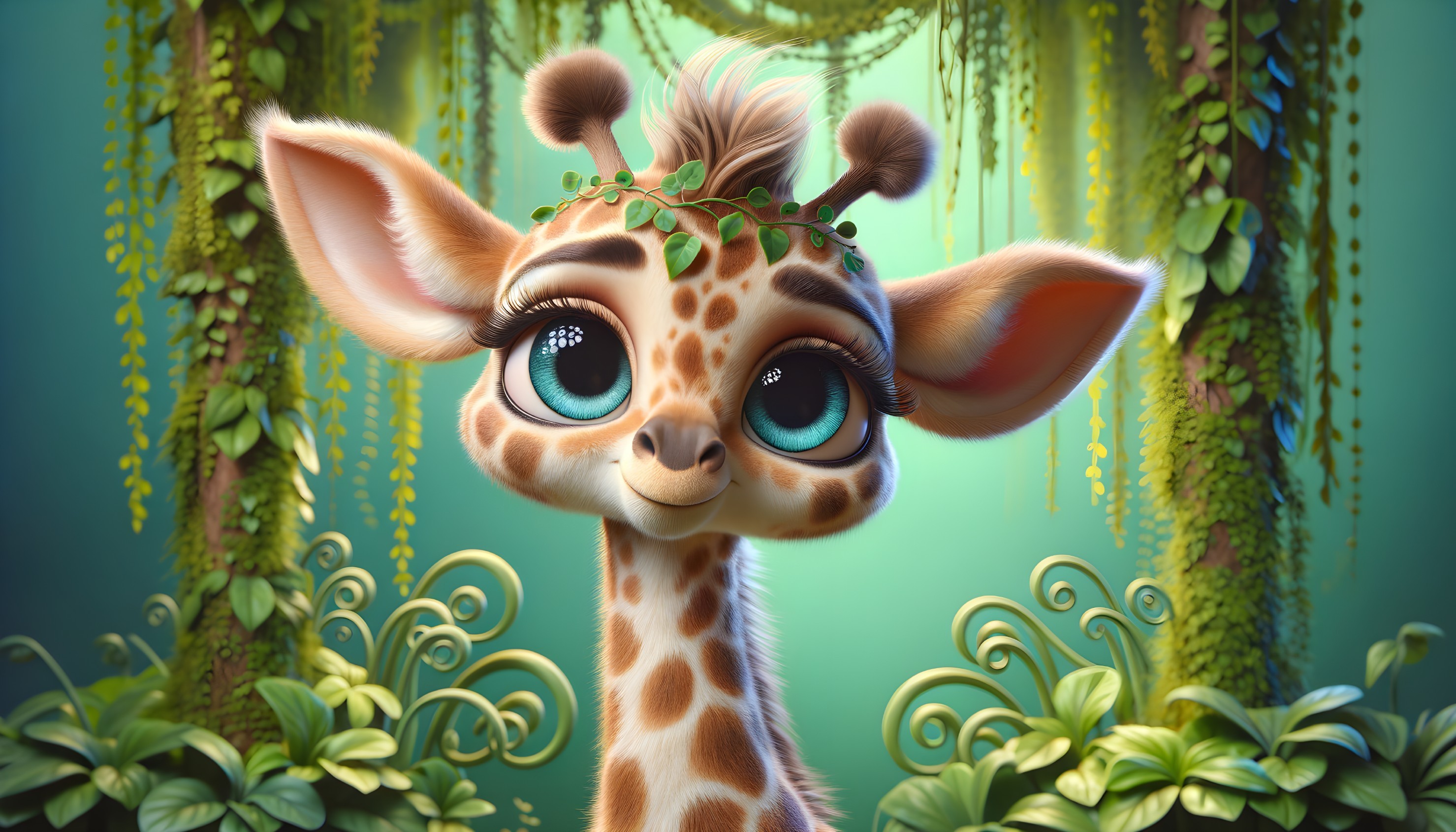 Animated Giraffe in Lush Green Jungle Setting