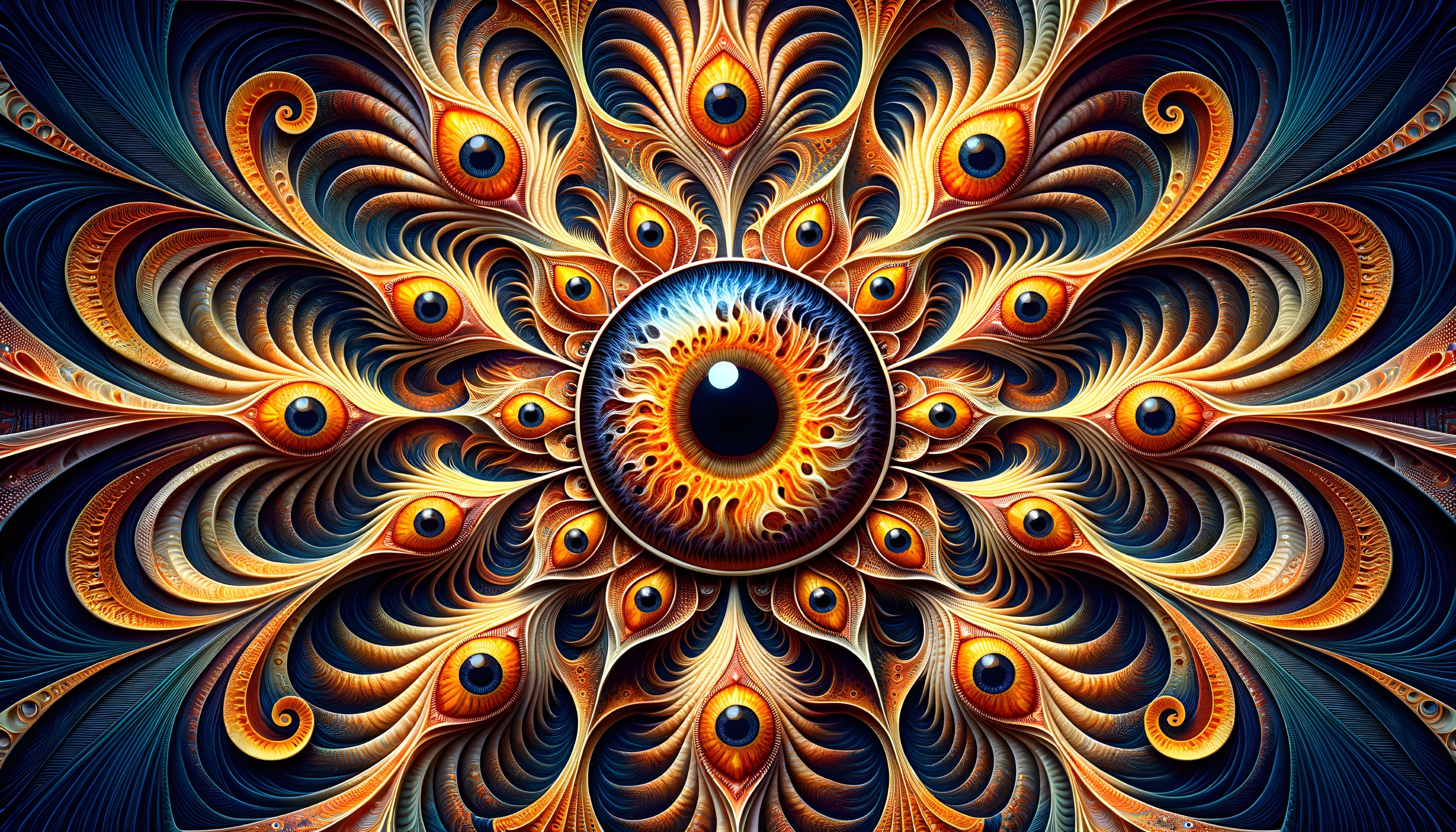 Abstract Design with Peacock Feather Patterns and Eye