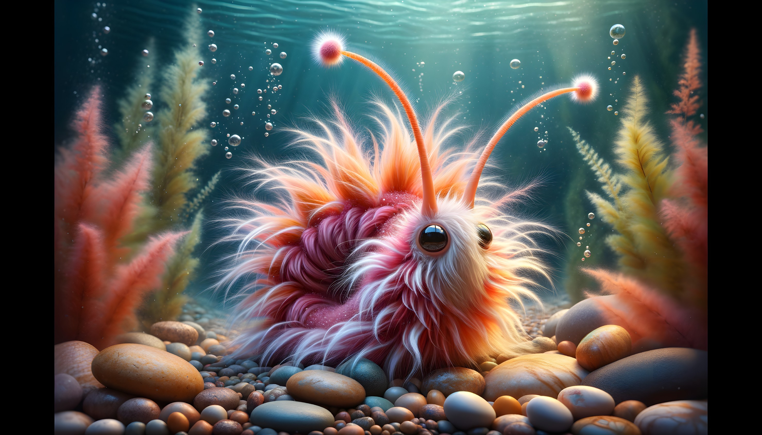 Vibrant Underwater Scene with Colorful Fluffy Creature
