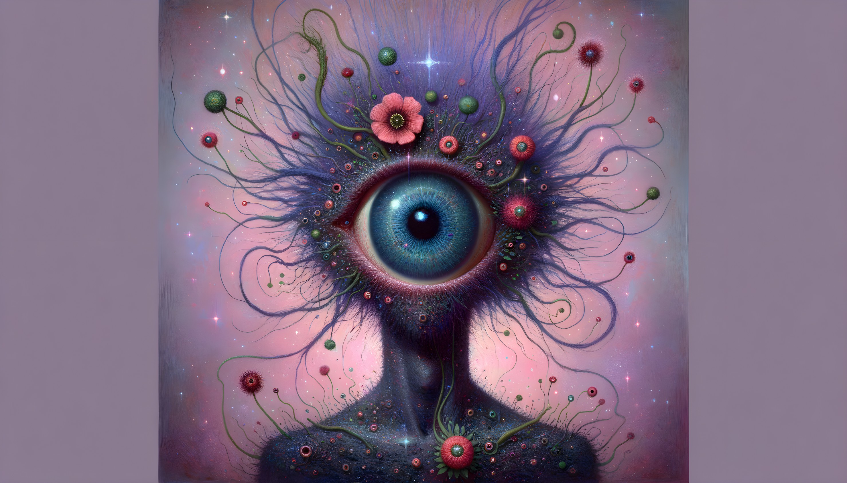 Surreal Humanoid Figure with Cosmic Background Elements
