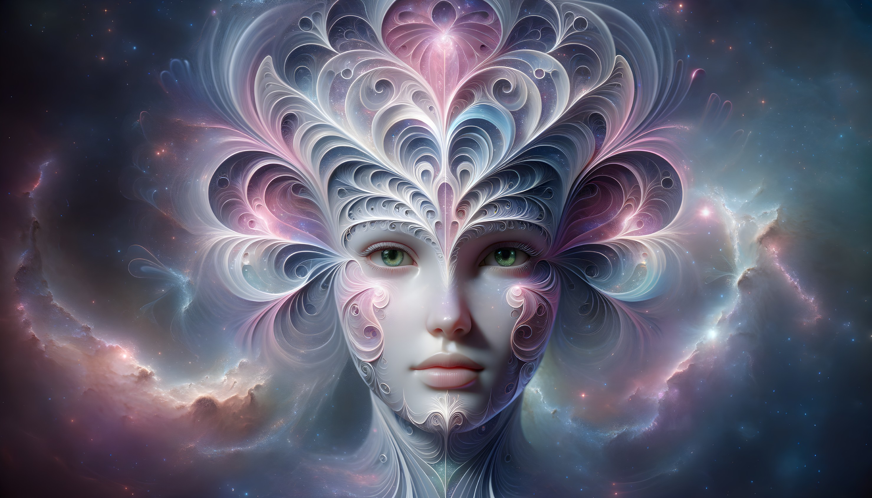 Surreal Face with Fractal Patterns in Cosmic Background