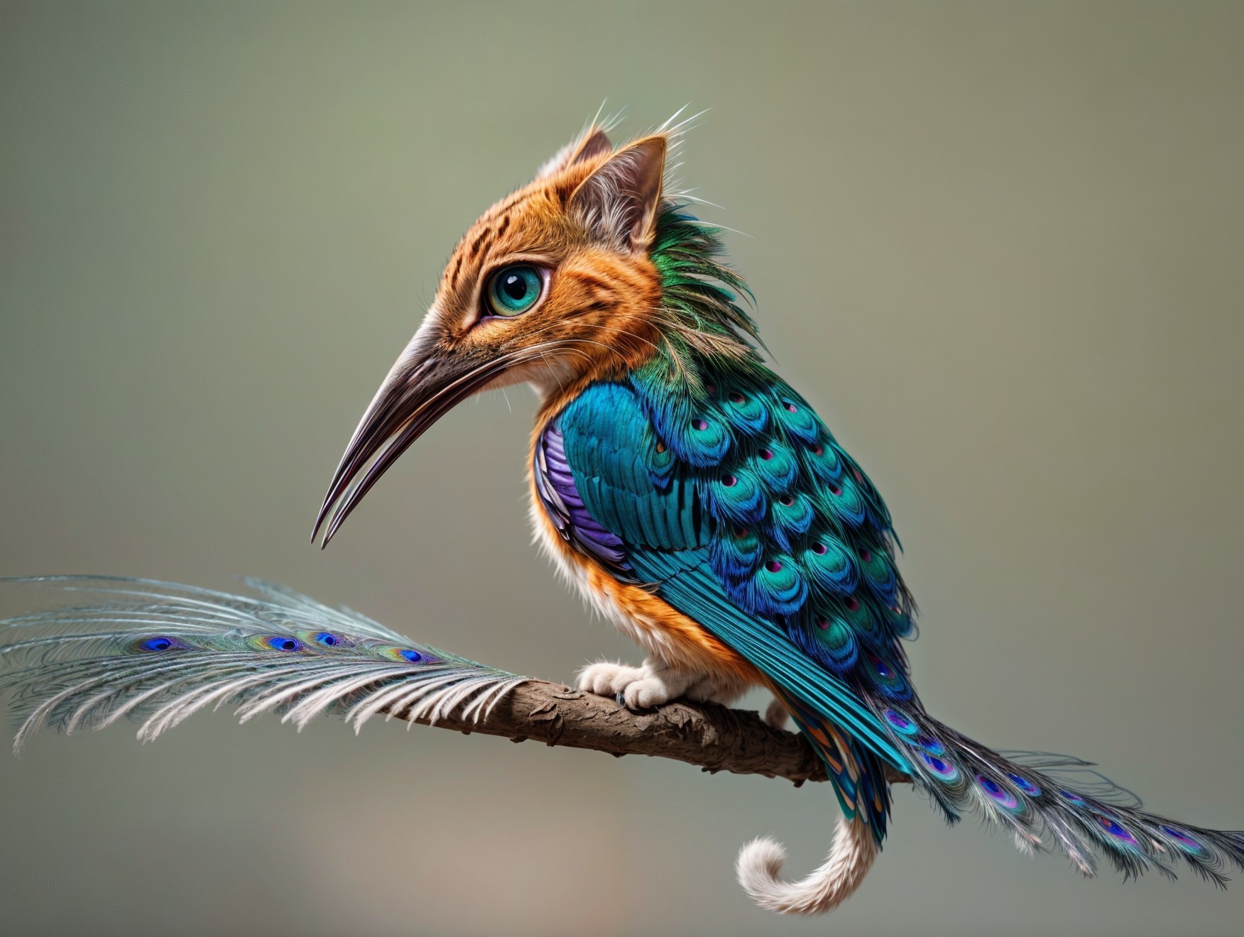 Whimsical Bird with Teal and Orange Plumage