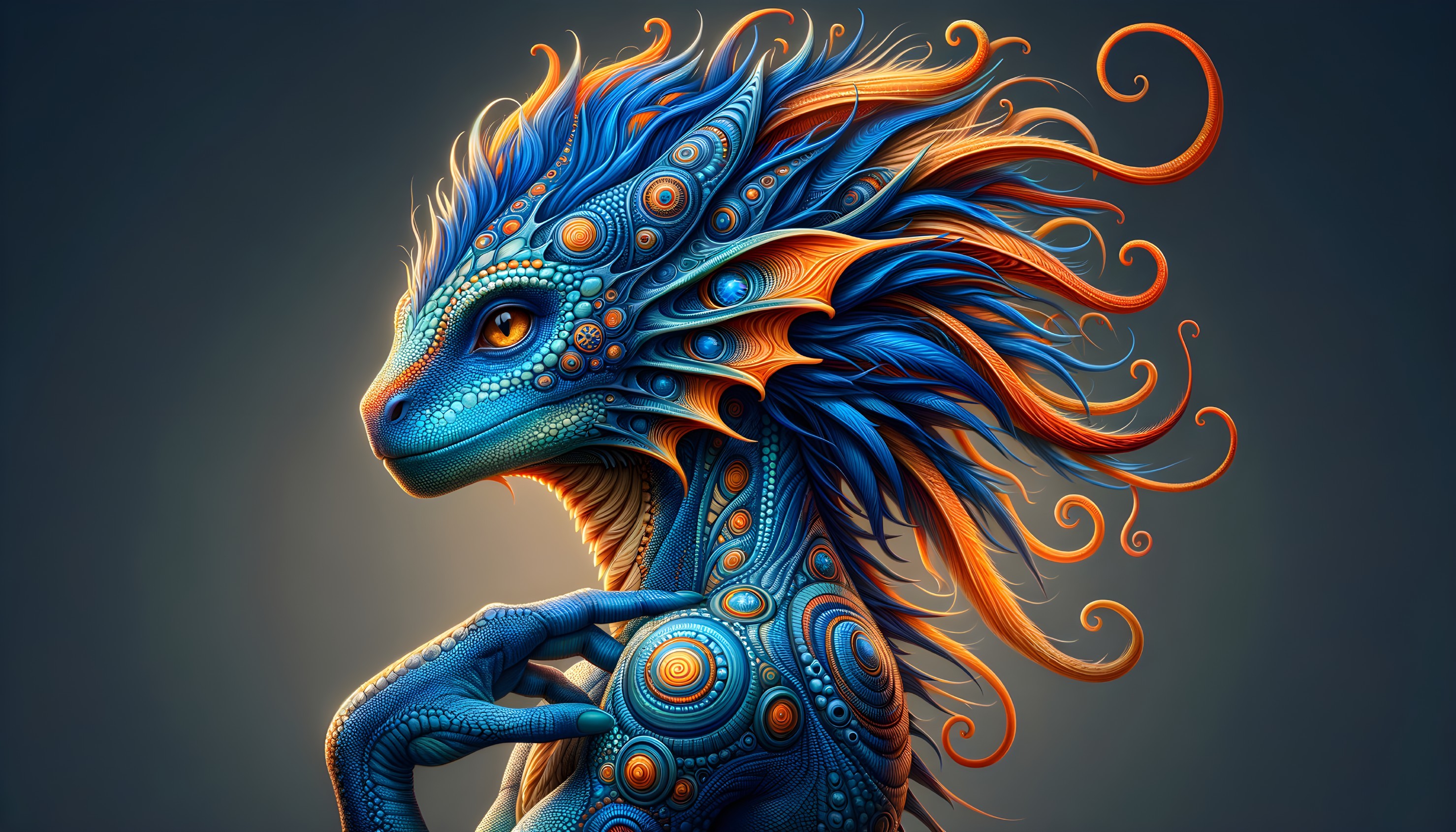 Vibrant Fantastical Creature with Scales and Patterns