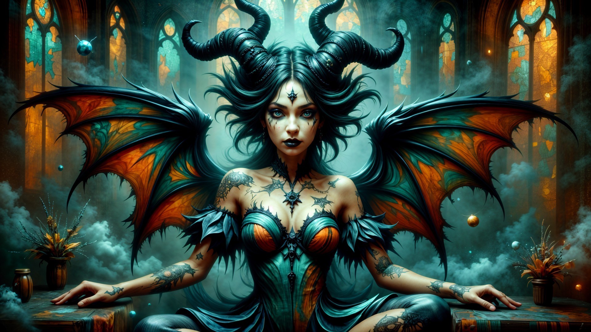 Figure with Wings in Mystical Ethereal Setting