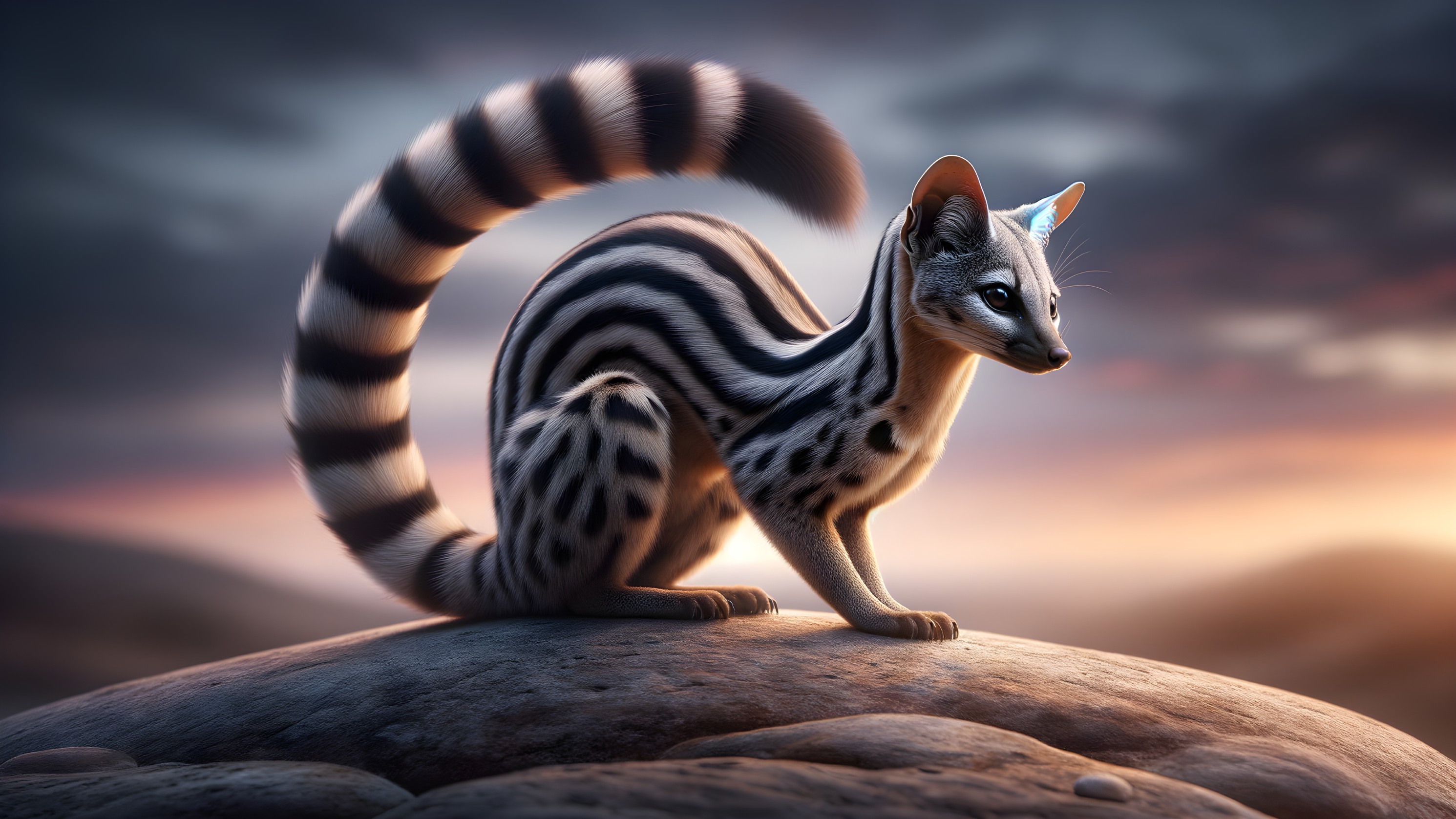 Feline-Wild Creature with Stripes and Spotted Fur