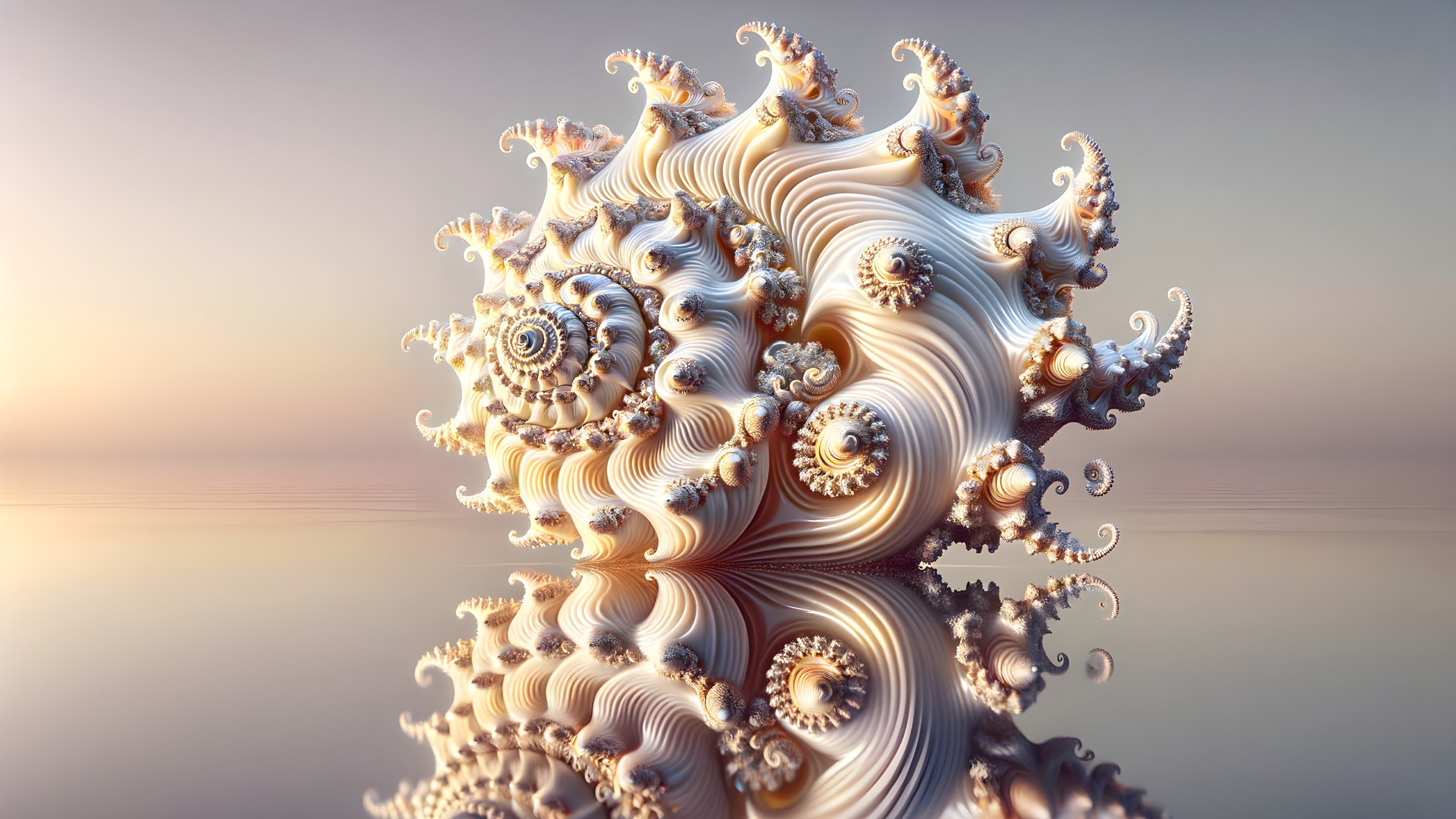 Intricate Shell-Like Structure Reflecting on Water