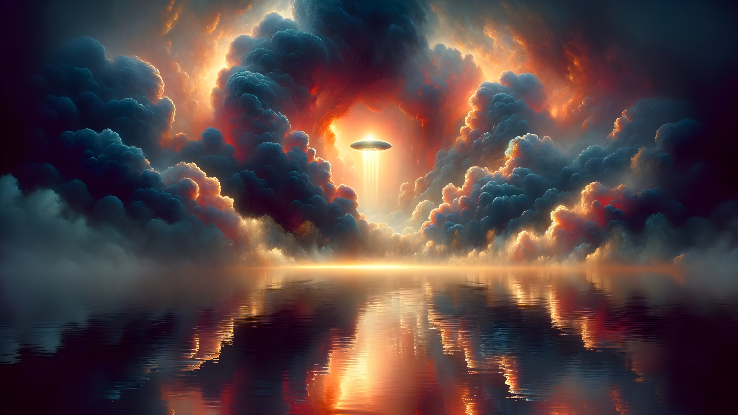 Dramatic Sky with Colorful Clouds and UFO Reflection