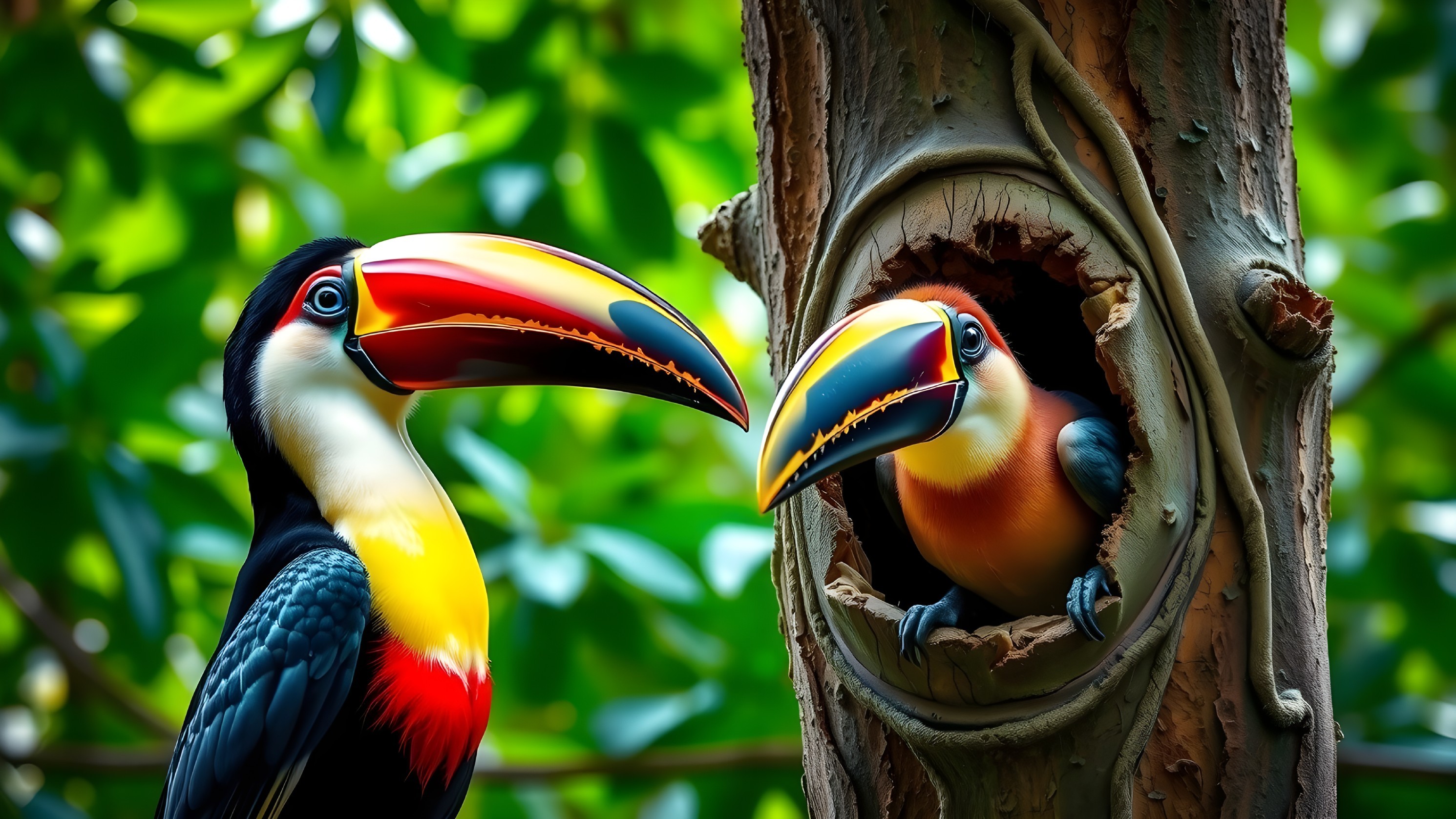 Vibrant Toucans in a Lush Green Environment