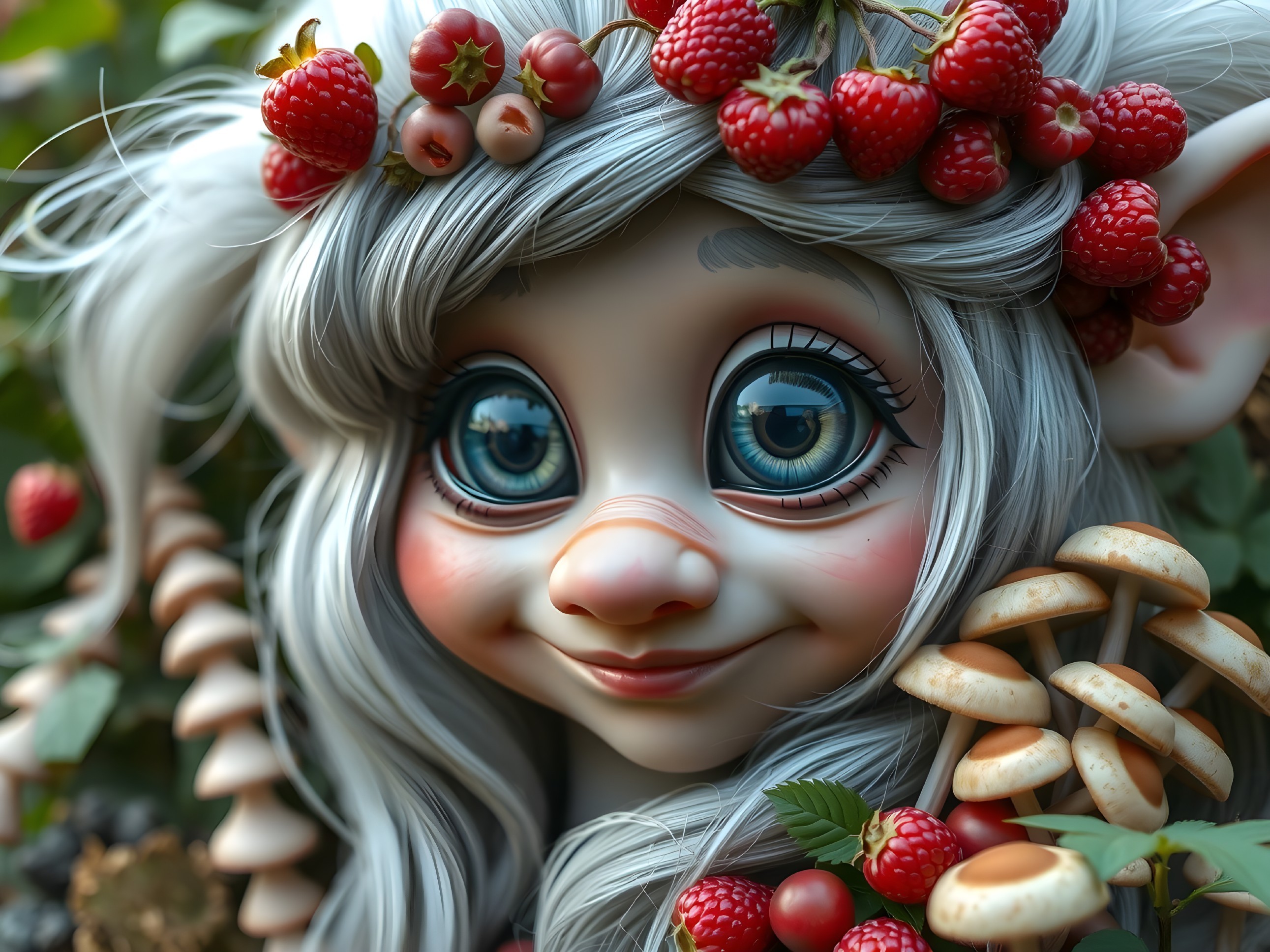 Whimsical Character with Silver Hair and Blue Eyes