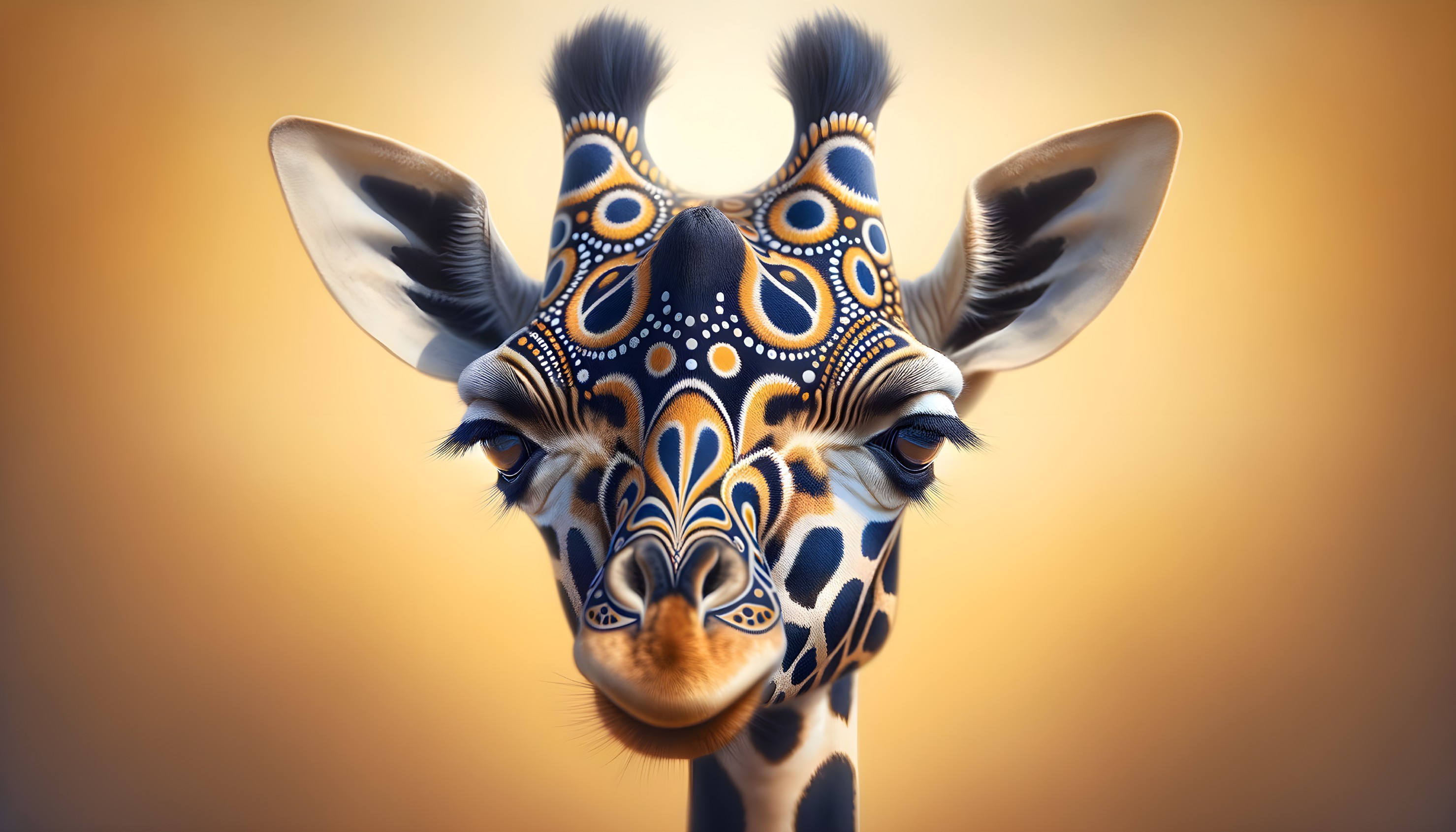 Close-Up of a Giraffe's Face with Colorful Patterns