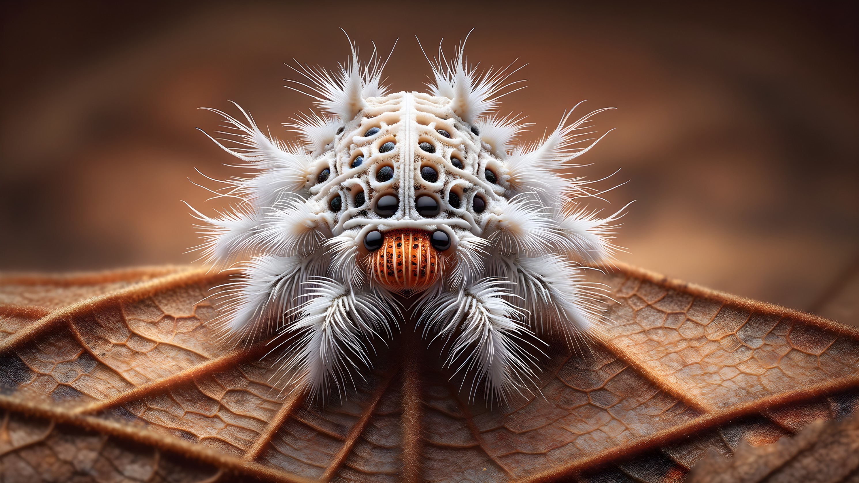 Fuzzy Caterpillar on Textured Leaf with Colorful Patterns