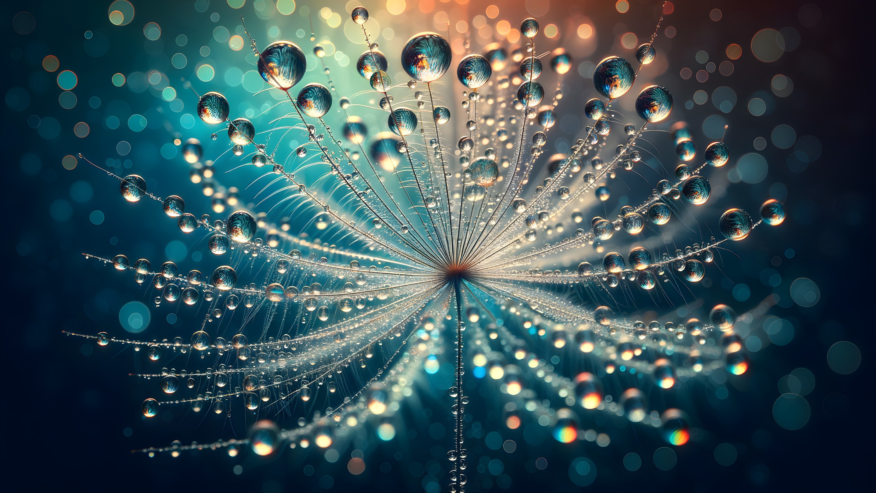 Delicate Dandelion Seed Head with Droplets and Bokeh