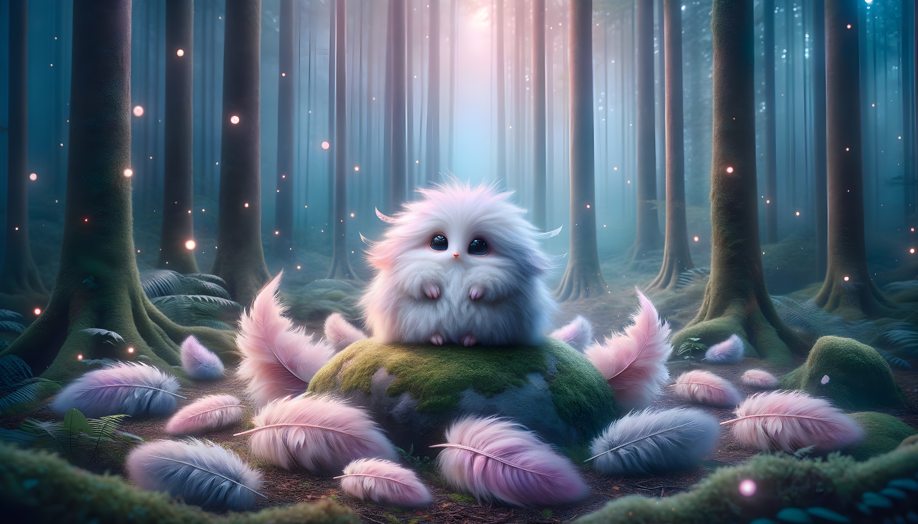 Whimsical Creature in Serene Forest Setting